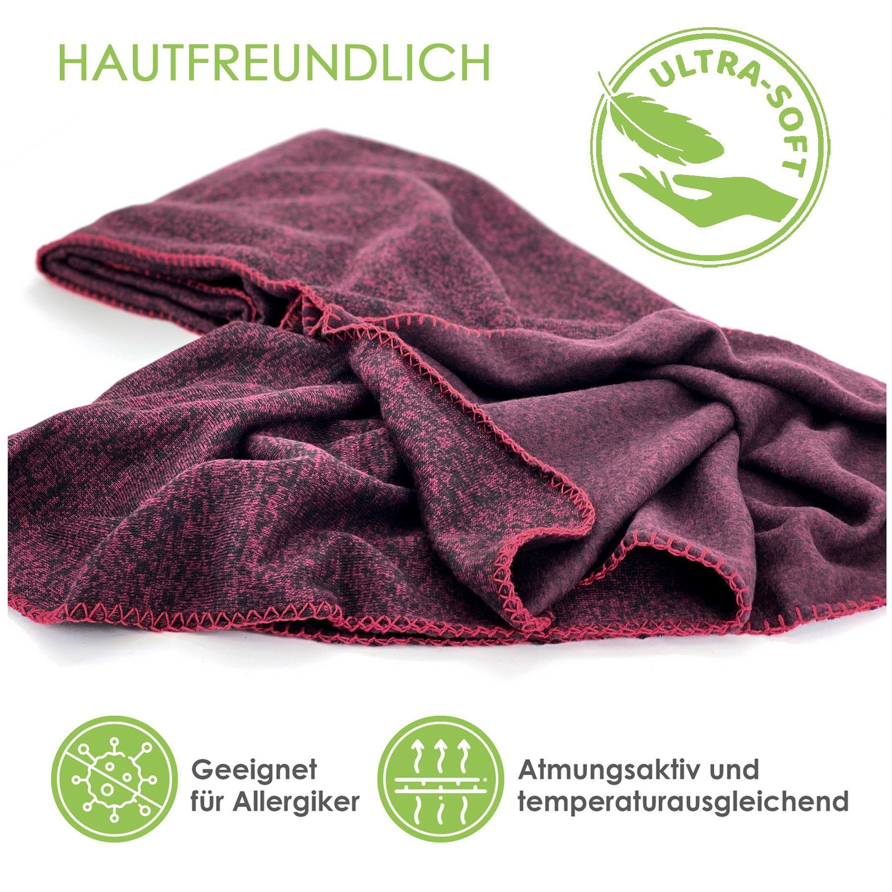 Wohndecke Strick Kuscheldecke Qualität Soft Fleece I 150x200 Sofadecke, Premium I Super meliert Weinrot heimtexland, I