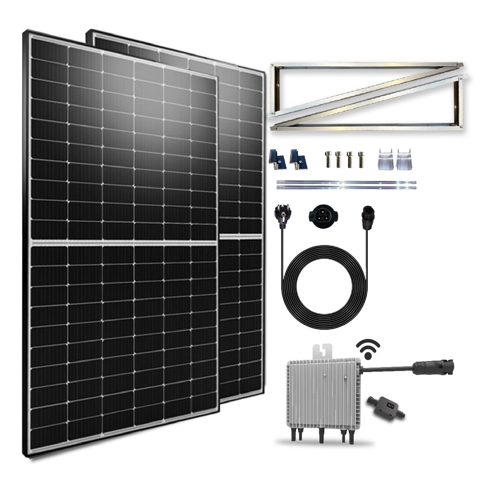 (Mit EPP.Solar 800W), auf Halterung Photovoltaik Balkonkraftwerk Mini-PV für Balkon WLAN Plug Komplettset Monokristallin, 1000W steckerfertig Solaranlage Aufständerung Upgradebar 600W PV-Montage Play Wechselrichter Anlage, Ost-West Solarmodule, Balkon-Solaranlage Haus, Ihr DEYE &