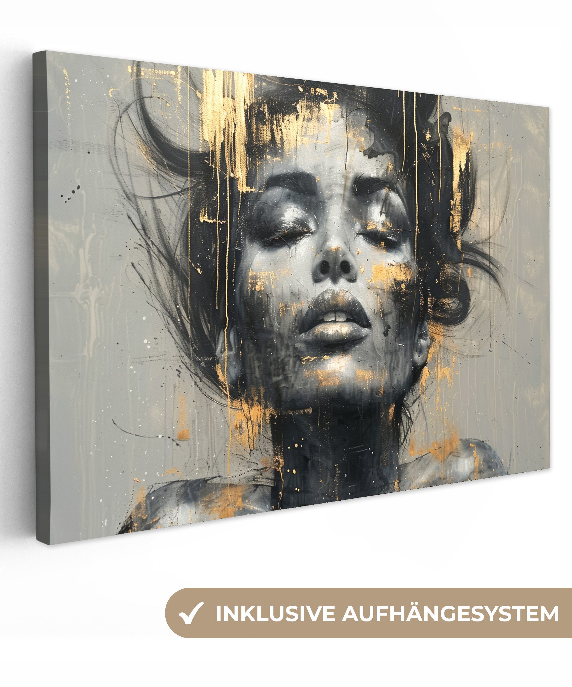 OneMillionCanvasses® Leinwandbild Frau - Kunst - Gold - Abstrakt - Glamour, Fotodruck (1 St), Leinwand Изображения Klein, Wand Dekoration Aesthetic 30x20 cm