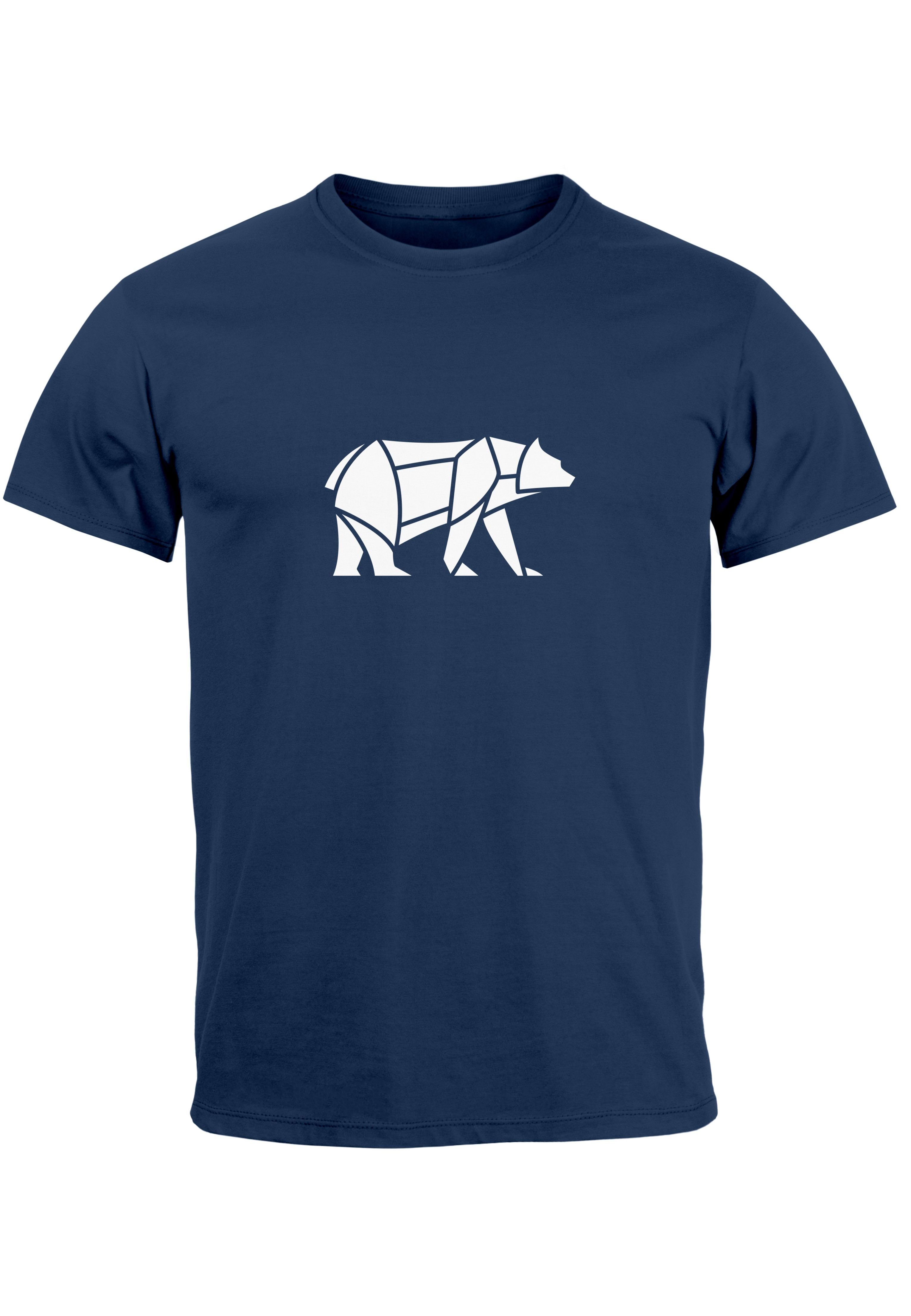 Neverless Print-Shirt Herren T-Shirt Polygon Design Print Bär Bear Tiermotiv Outdoor Fashion mit Print Polygon 1 navy