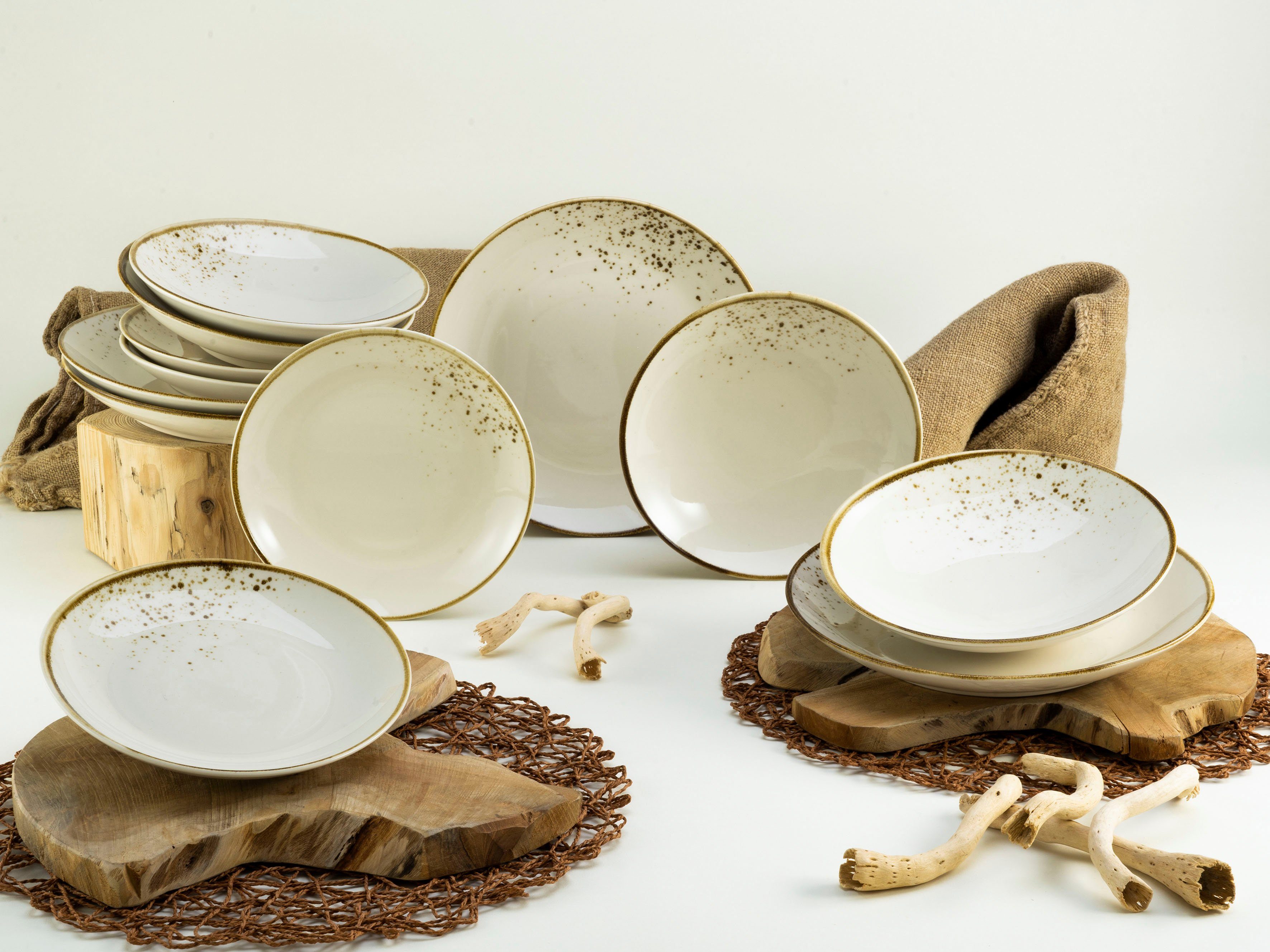 creaTable Teller-Set Nature Collection Natural Living (12-tlg), 4 Personen, Steinzeug, Teller Set, Reaktivglasur mit Sprenkeln, jedes Stück ein Unikat – Bild 4 von 5