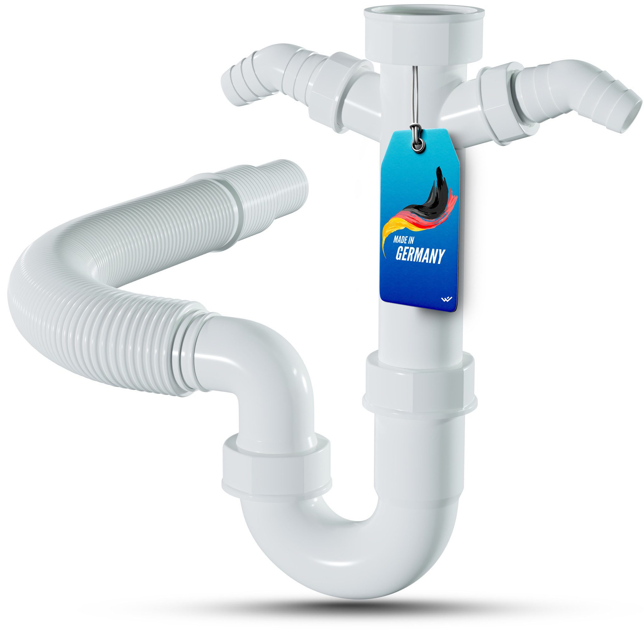 Lobenswerk Siphon Röhrensiphon für Küchenspüle, mit flexiblem Ablaufschlauch, 100% Wasserdicht