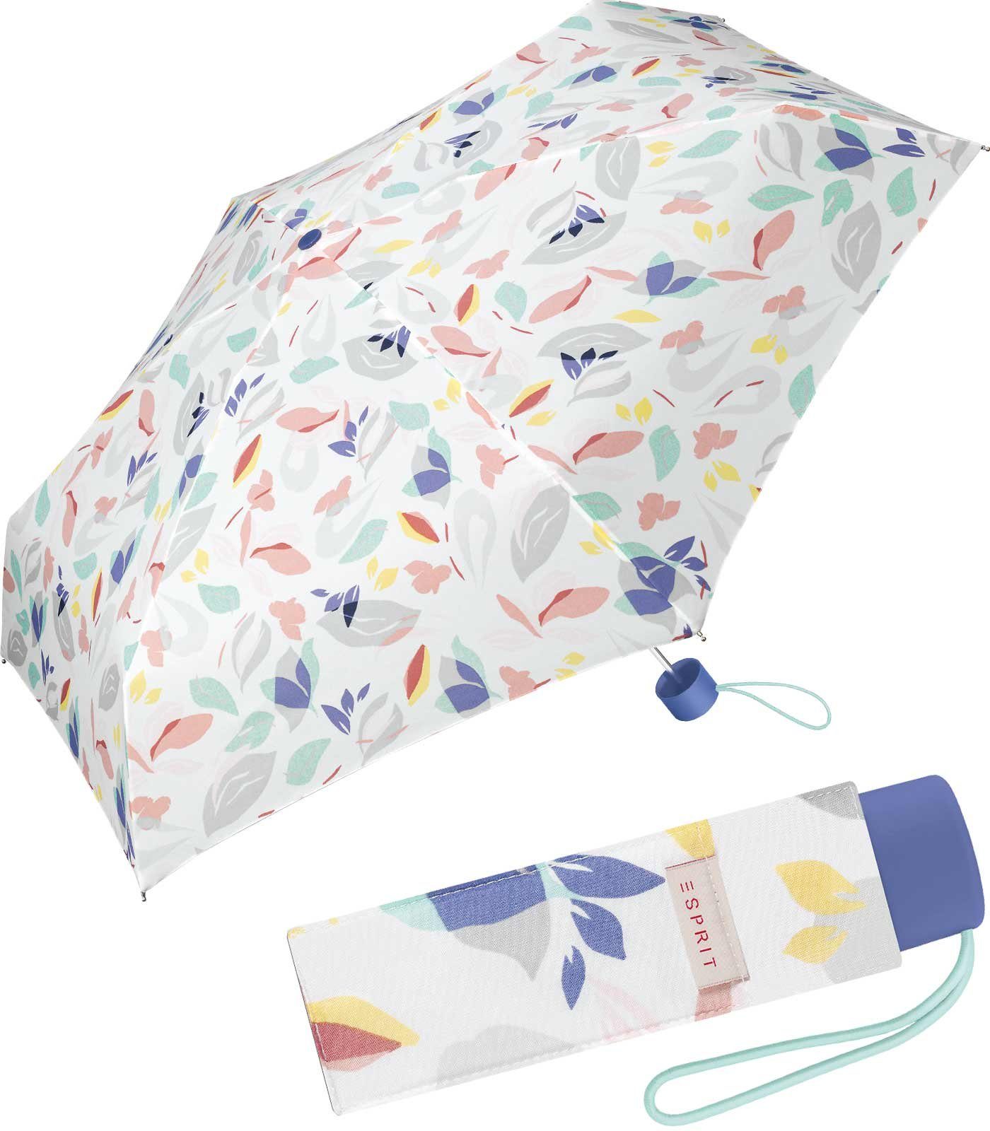 Esprit Taschenregenschirm kleiner, handlicher Schirm für Damen, Blüten und Blätter in sanften Frühlingsfarben