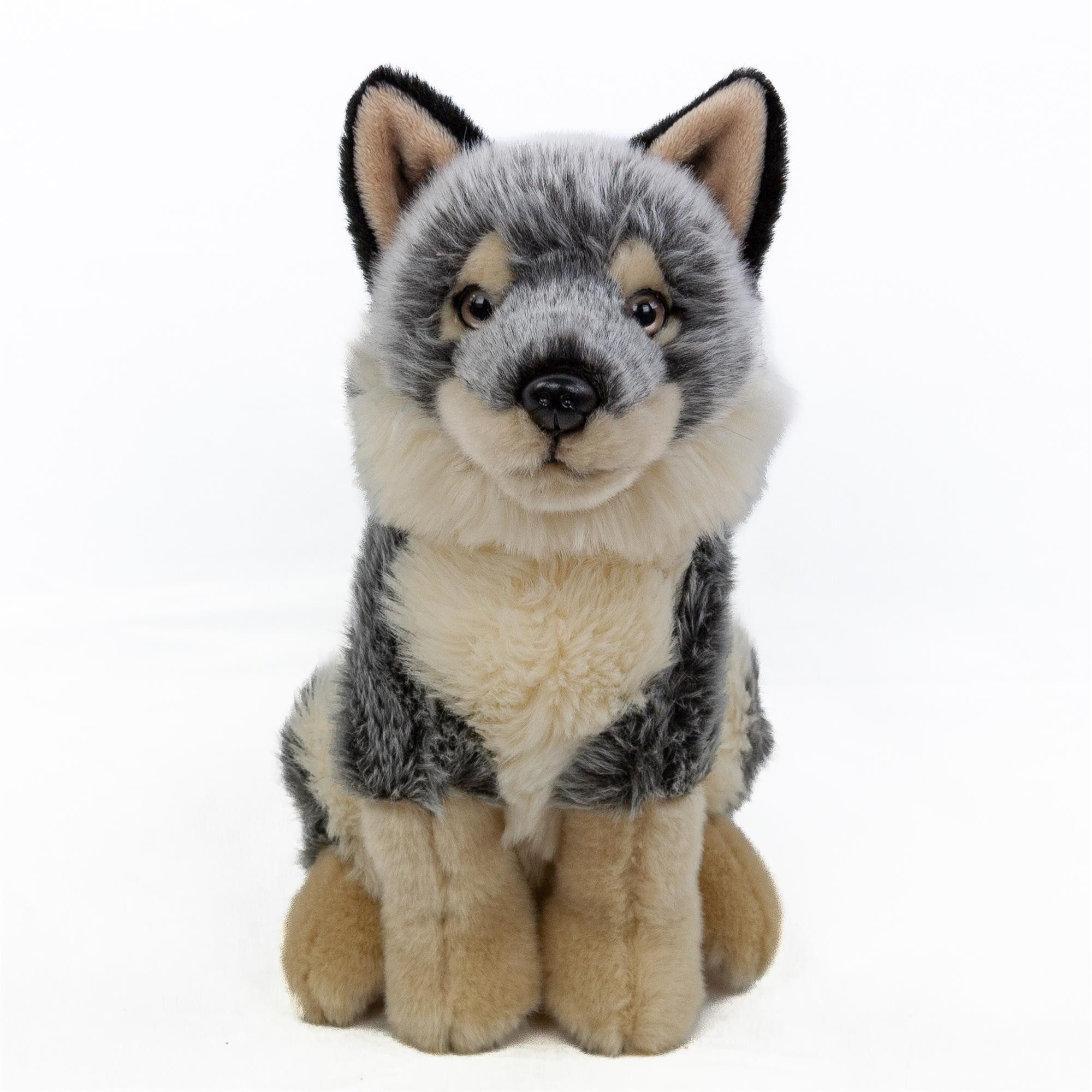 Teddys Rothenburg Kuscheltier Wolf sitzend 28 cm beige-grau Plüschwolf Stofftier (Stoffwolf, Plüschtier)