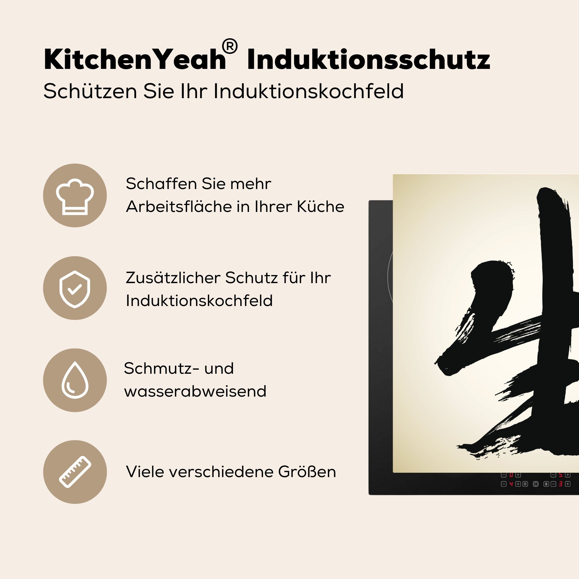 MuchoWow Herdblende-/Abdeckplatte für für Zeichen küche Vinyl, (1 Arbeitsplatte Chinesisches Leben, tlg), 78x78 Ceranfeldabdeckung, cm