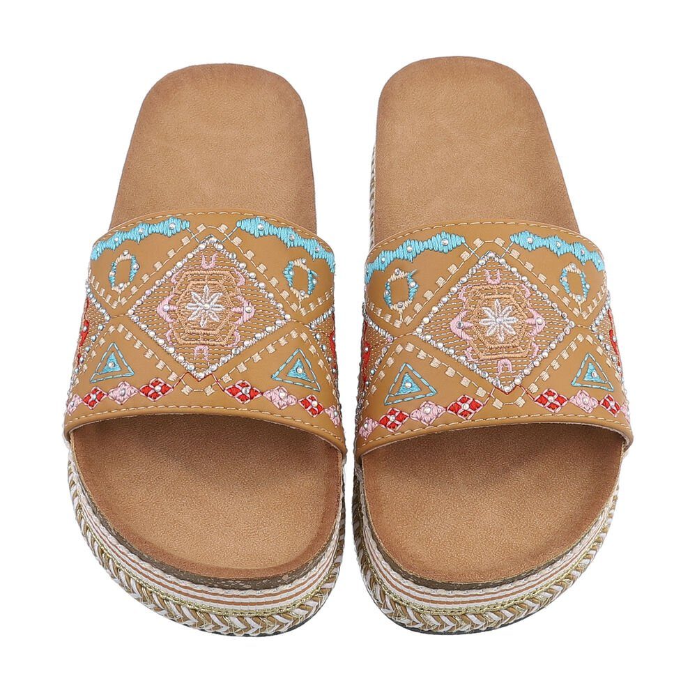 Ital-Design Damen Mules Freizeit Plateausandaletten (85698085) Flach Pantoletten in Hellbraun