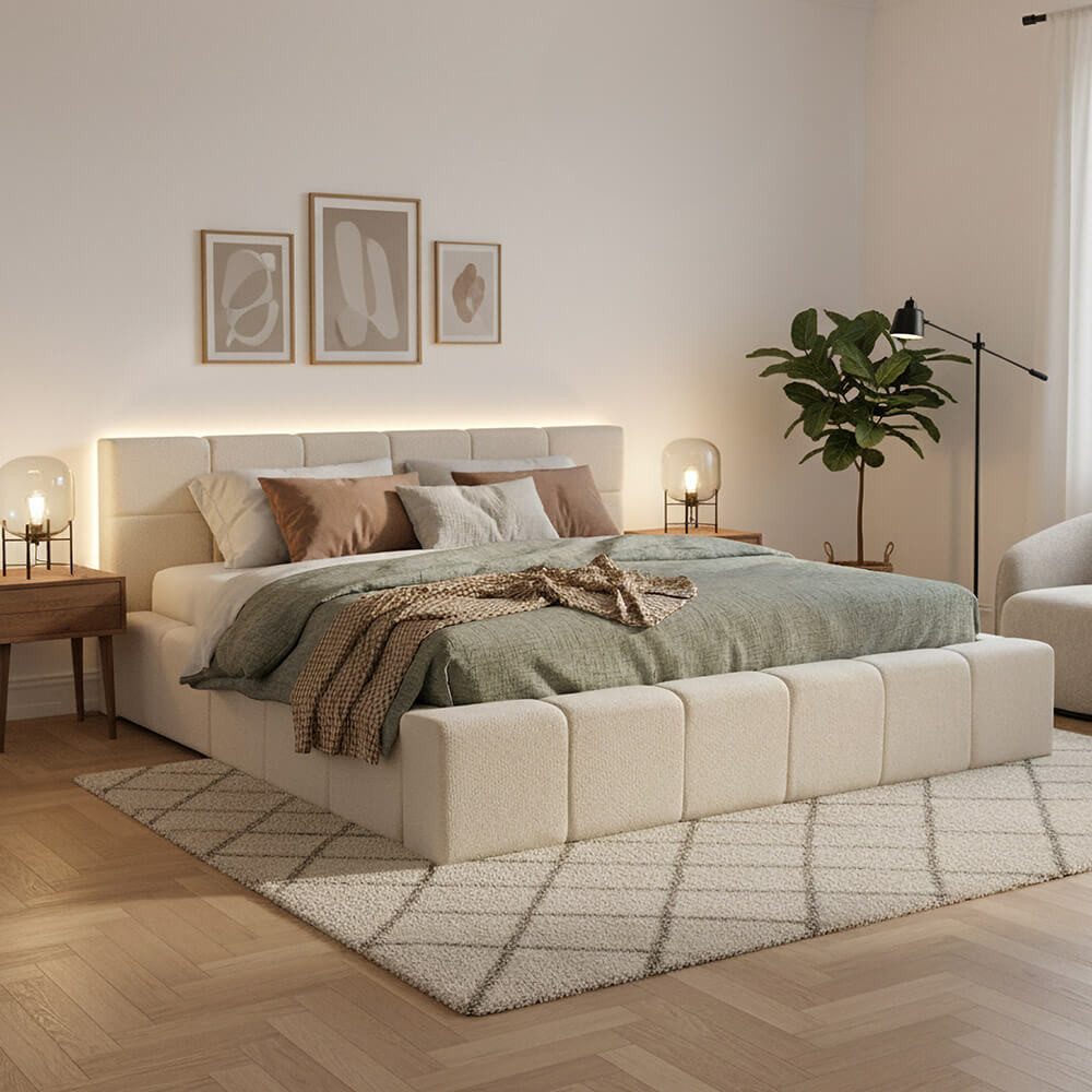 HOME DELUXE Stauraumbett Familienbett - 200 x 200 cm, LED-Beleuchtung, gepo günstig online kaufen