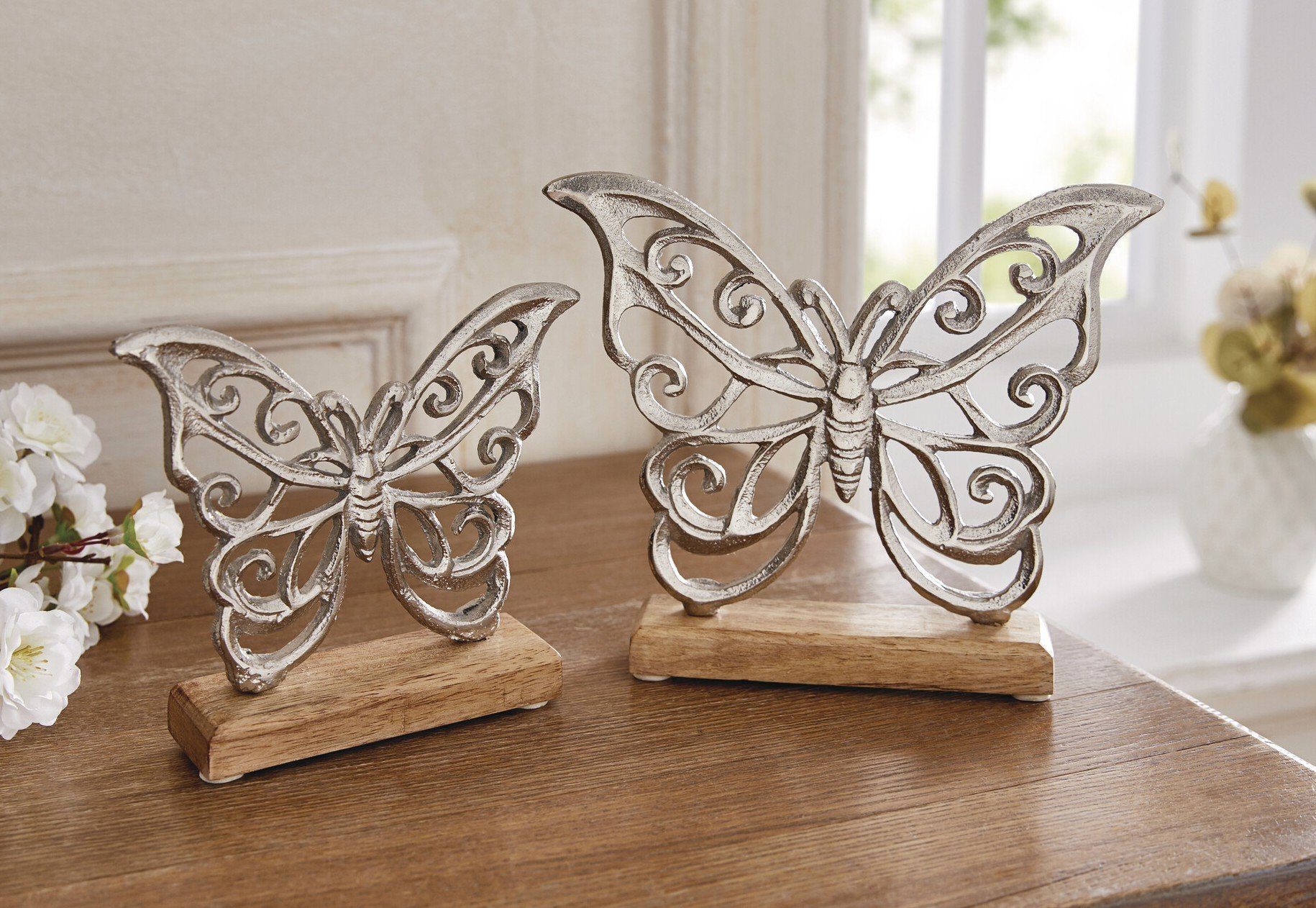 Dekoleidenschaft Dekofigur Schmetterling "Silber" aus Aluminium-Guss günstig online kaufen
