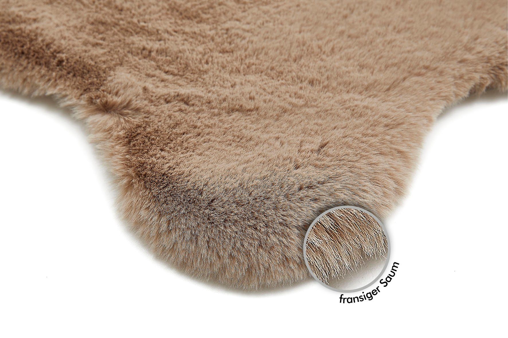 taupe Kaninchenfell-Haptik, fellförmig, 30 Fellteppich waschbar weicher living, mm, LUXOR Höhe: besonders Hochflor, Kunstfell, Novara,