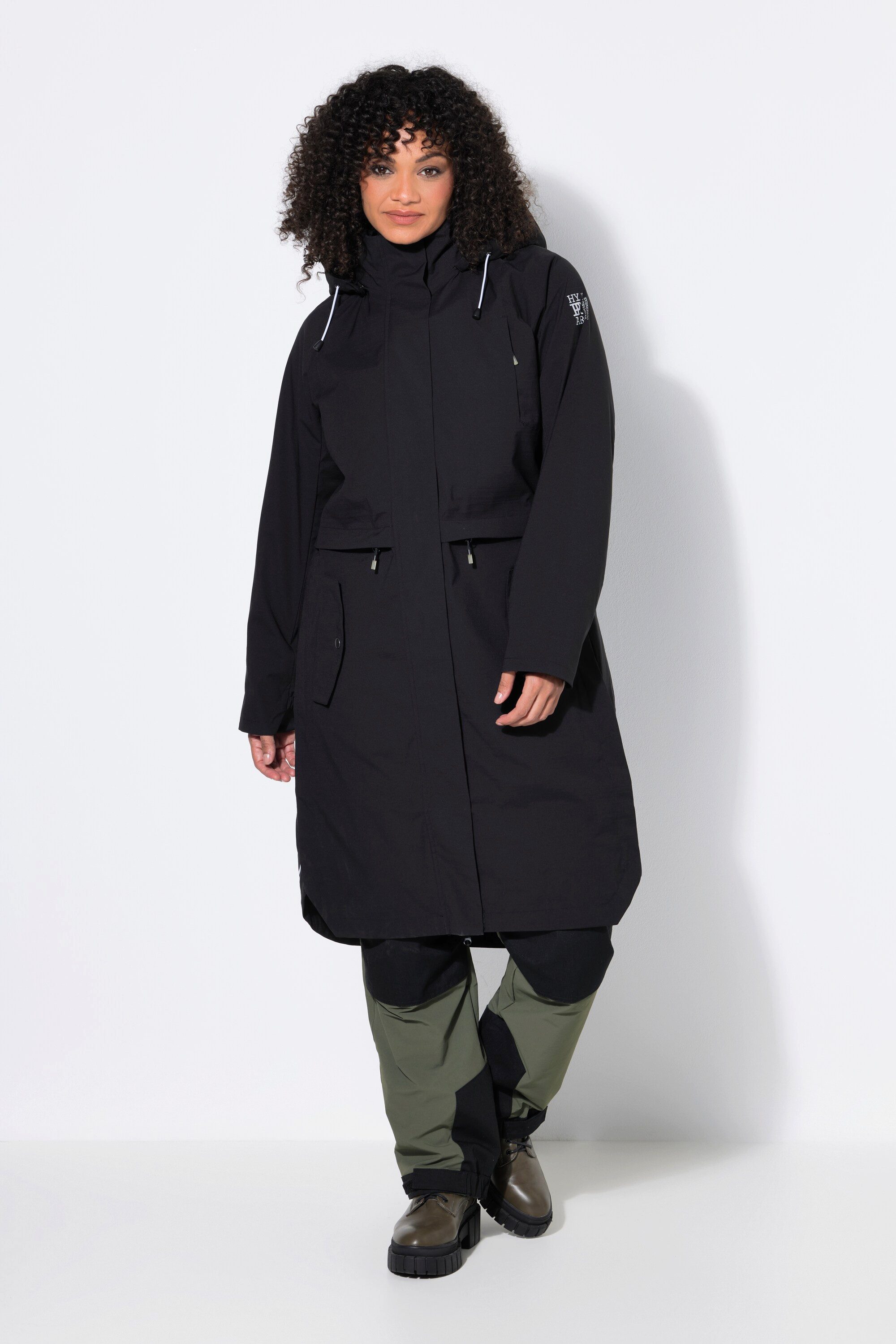 Ulla Popken Funktionsjacke Long-Funktionsjacke wasserdicht Kapuze Windfang