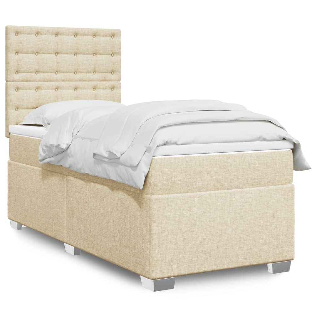 Bett Boxspringbett Creme 200x100x140,5/150,5 cm mit Matratze und Auflage