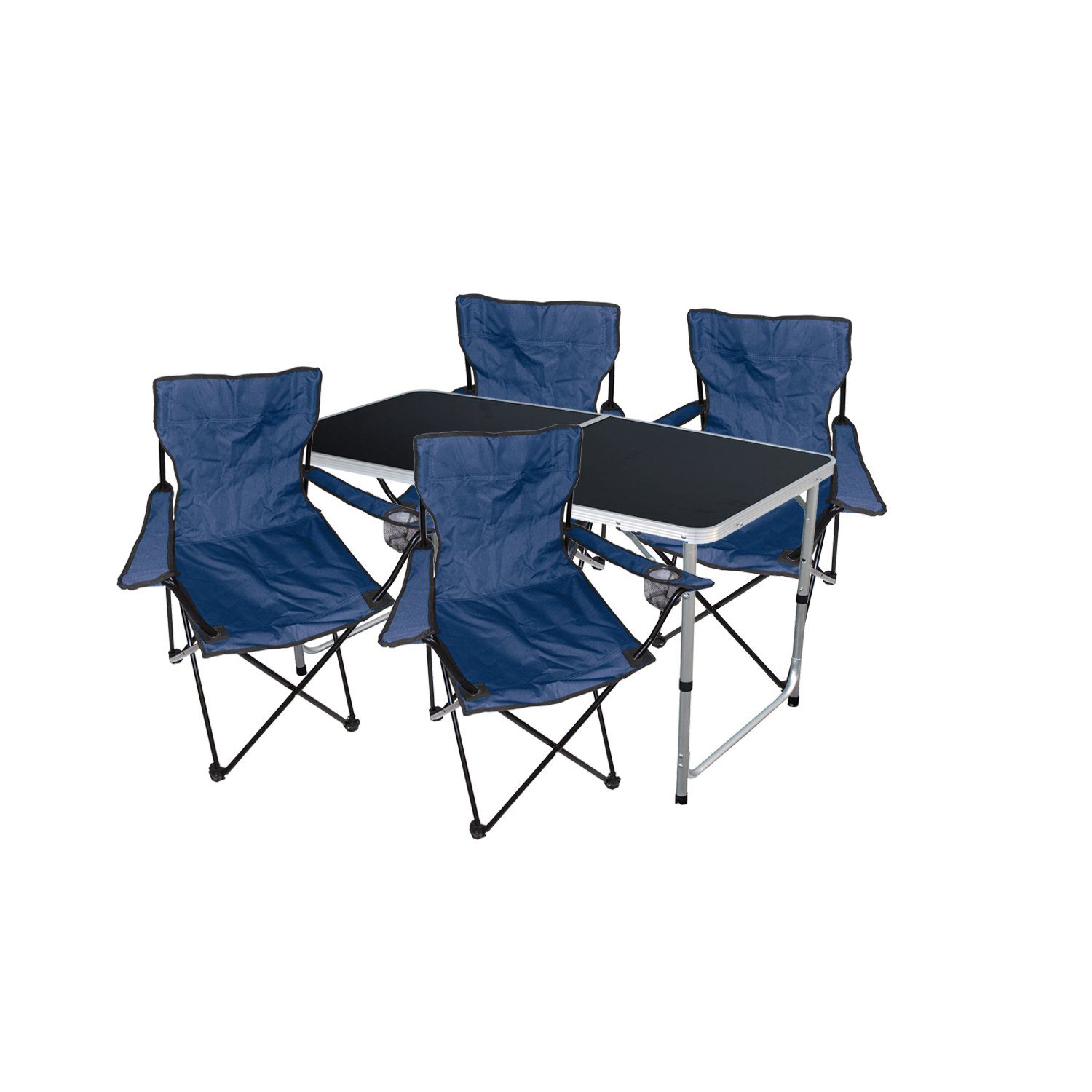 Mojawo Essgruppe 5-teiliges Campingmöbel Set Tisch + 4 Campingstühle Blau + Tasche | Essgruppen