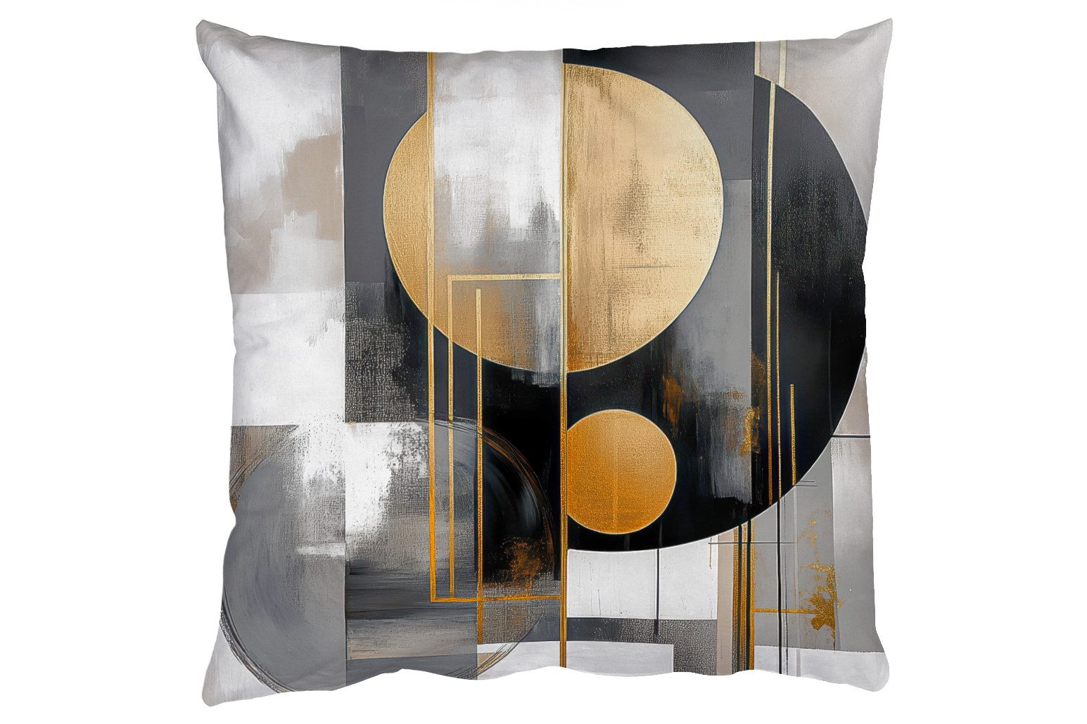 MuchoWow Dekokissen Abstrakt - Gold - Silber - Formen - Ästhetisch - Modern, Zierkissen mit Füllung für Wohnzimmer, Sofakissen, 40x40 cm