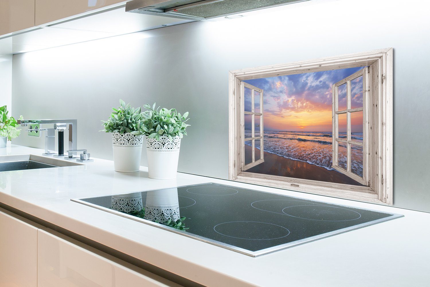 Meer (1-tlg), Wandschutz, Sonnenuntergang Aussicht - Temperaturbeständig küchen Küchenrückwand aus Herdblende cm, Strand Blau, 60x40 - - - MuchoWow