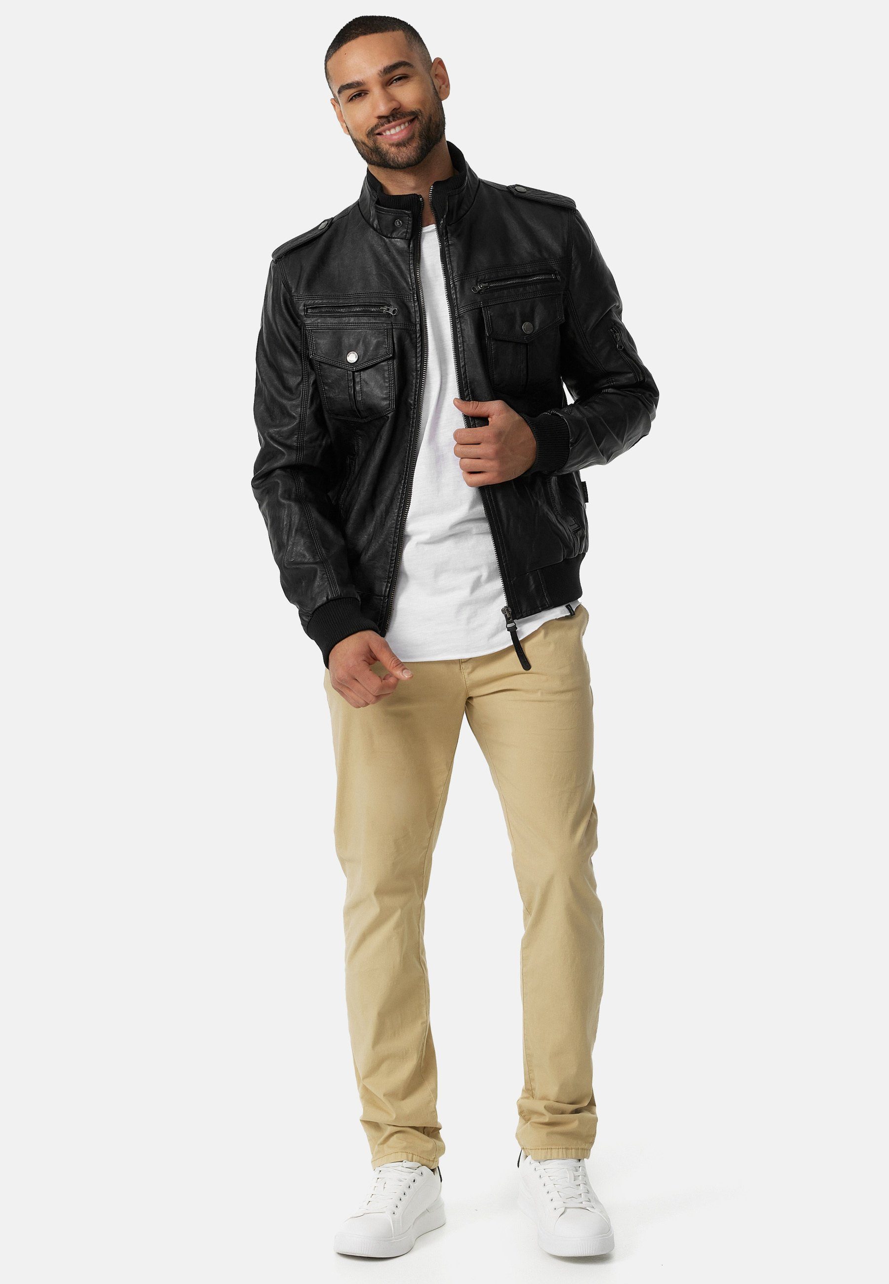 INDICODE Lederimitatjacke Herren Pawel Übergangsjacke Herrenjacke Kunstlederjacke mit Stehkragen – Bild 4 von 5