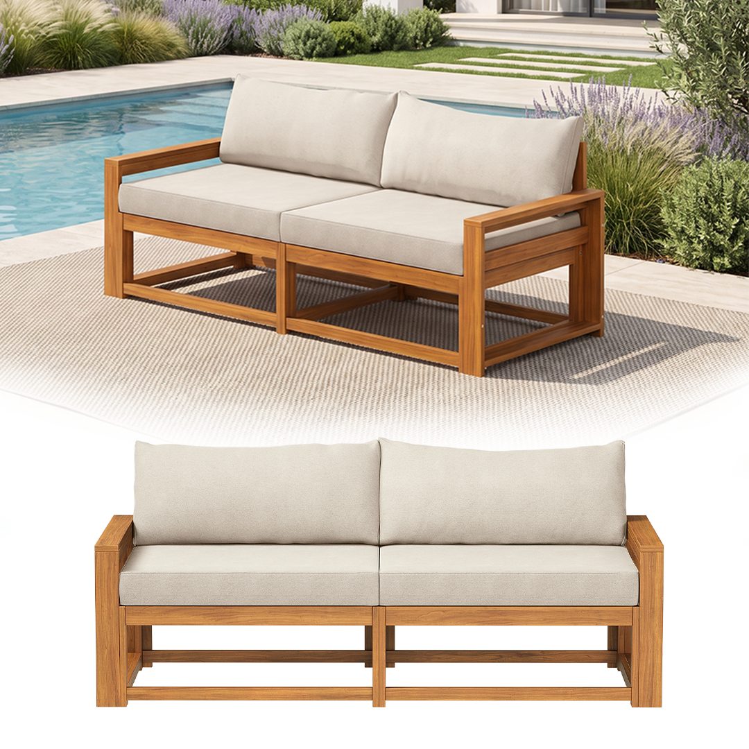 STEELSØN Gartenlounge-Set Mizaru modulares Sofa-Set aus hochwertigem Akazienholz, (Sofabank), Outdoor Sitzgruppe inkl. Auflagen, vielfältige Stellmöglichkeiten
