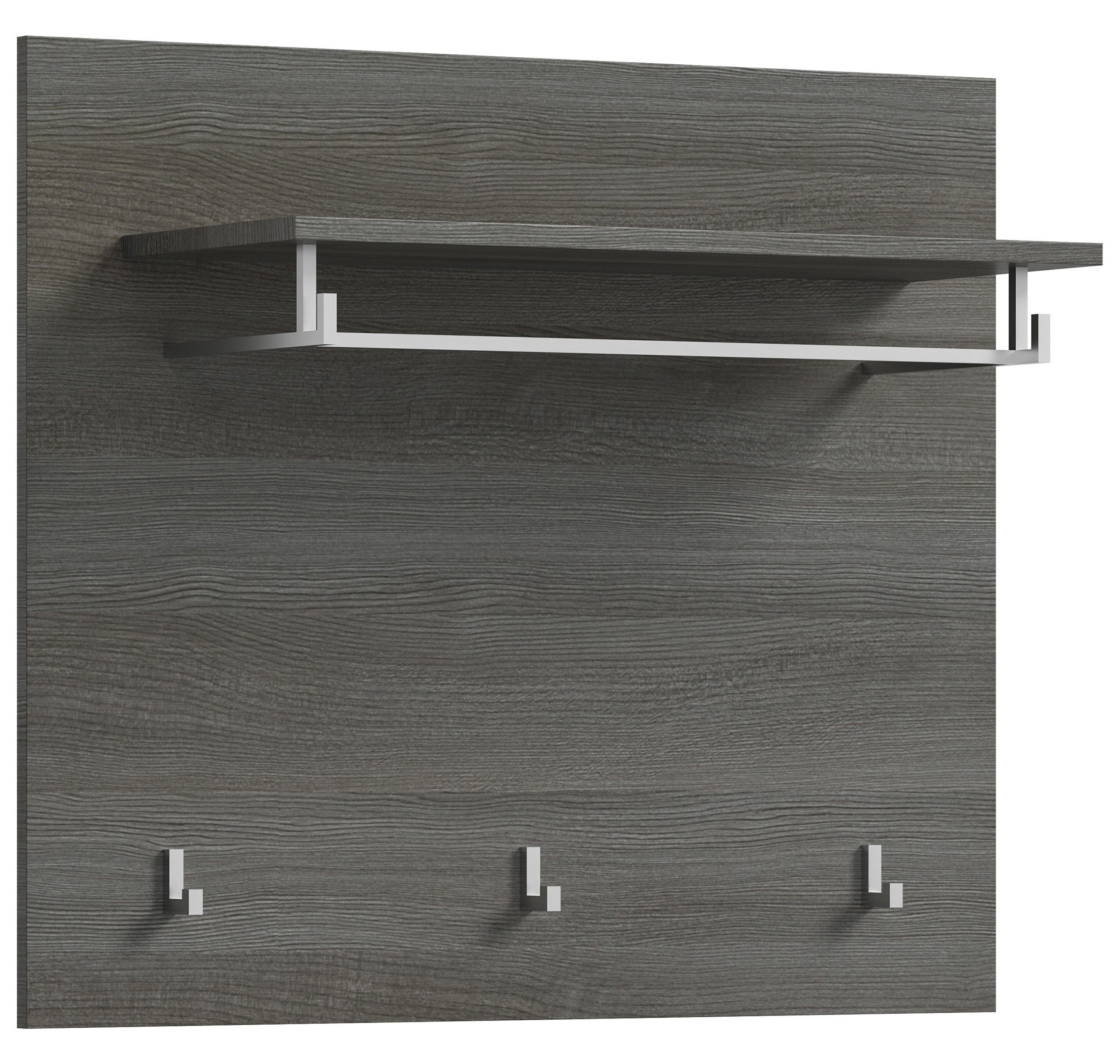 Newroom Garderobenpaneel Rauchsilber 80 cm, Garderobenpaneel Weiß Hochglanz Rauchsilber Wandgarderobe Hakenlei...