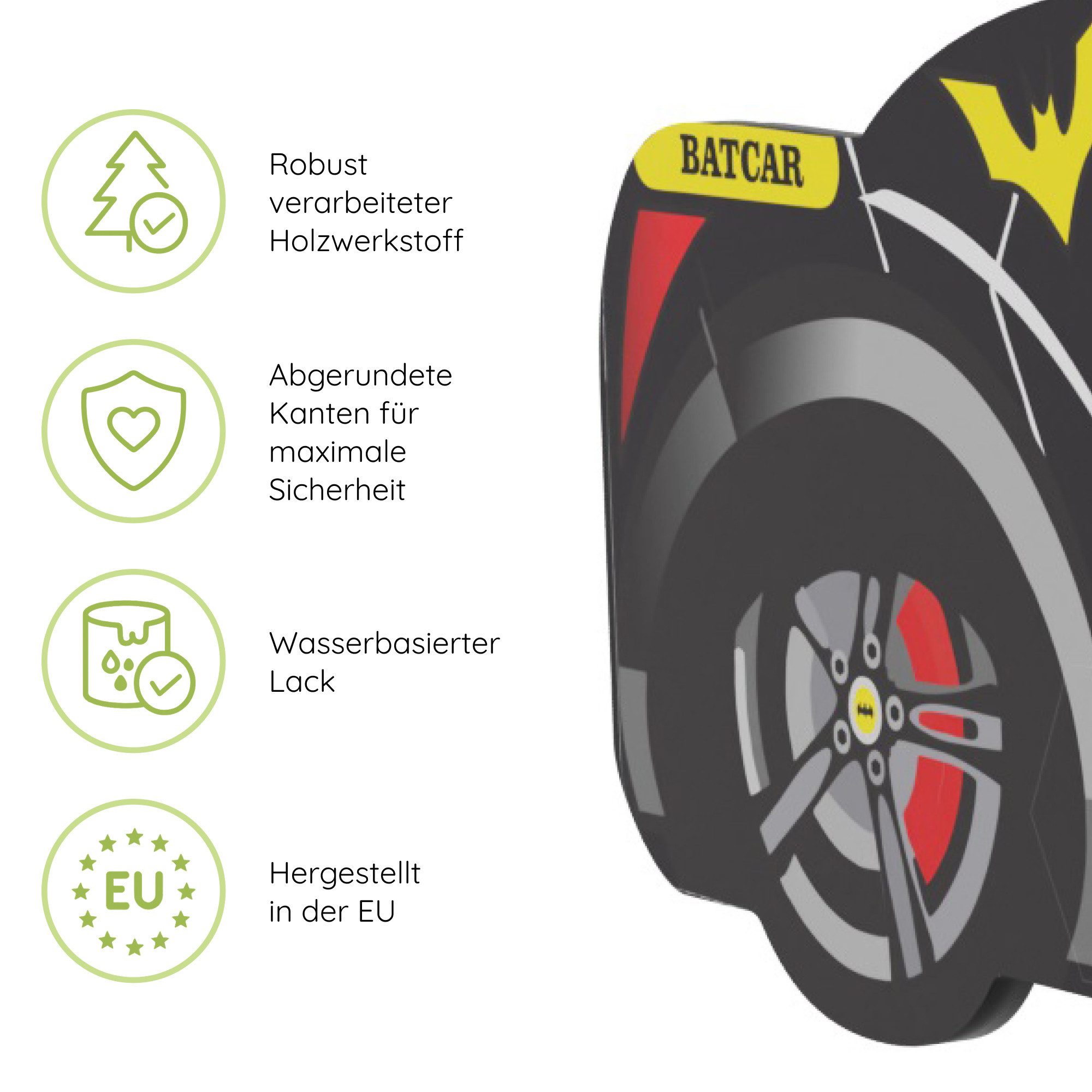 Kids Collective Car Bed 70x140 / 80x160 cm Children's Bed/Youth Bed with Fall Protection (Batman Batmobile Bat Car Play Bed, Batman Batmobile Bat Car Play Bed), Children's Bed 70x140 cm with Slatted Base - for children from 2 years old
