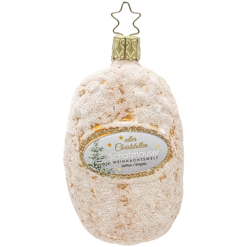 INGE-GLAS® Christbaumschmuck edler Christstollen, Weihnachtsstollen 8,5cm - Schatzhauser (1-tlg), mundgeblasen, handdekoriert