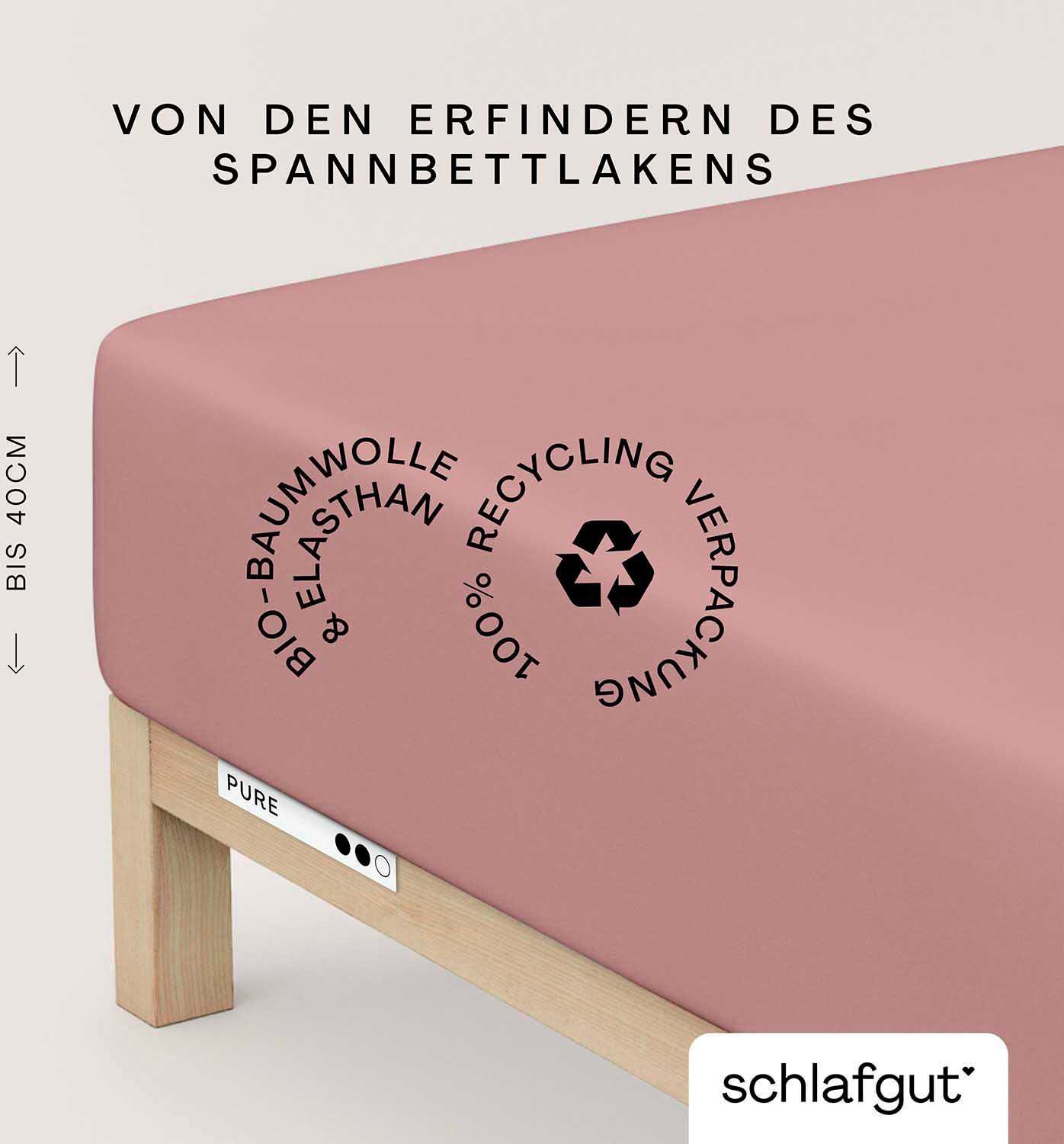 Schlafgut Spannbettlaken PURE BOXSPRING Bio-Baumwolle mit Elasthan, 170 g/m², Bettlaken, Jersey-Elasthan, Gummizug: rundum, (1 Stück), PREMIUM Boxspringbett Laken bis 40 cm Höhe, dehnbar blickdicht, straff