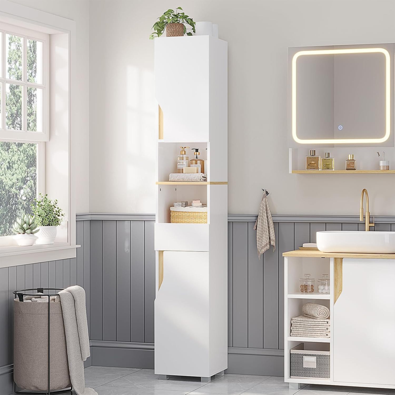 MSMASK Hochschrank Badezimmerschrank mit Schublade, Verstellbare Ablagen (1 günstig online kaufen