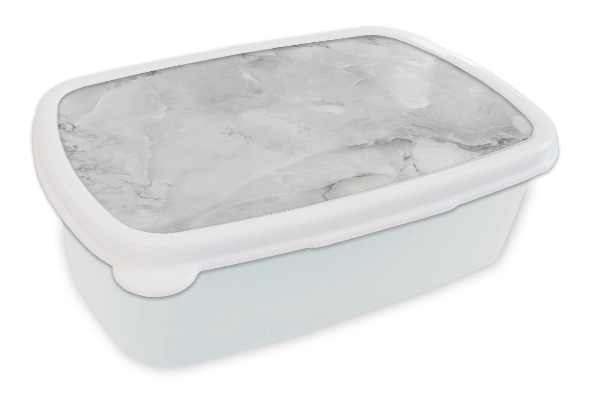 MuchoWow Lunchbox Marmor - Textur - Weiß, Kunststoff, (2-tlg), Brotbox für Kinder und Erwachsene, Brotdose, für Jungs und Mädchen