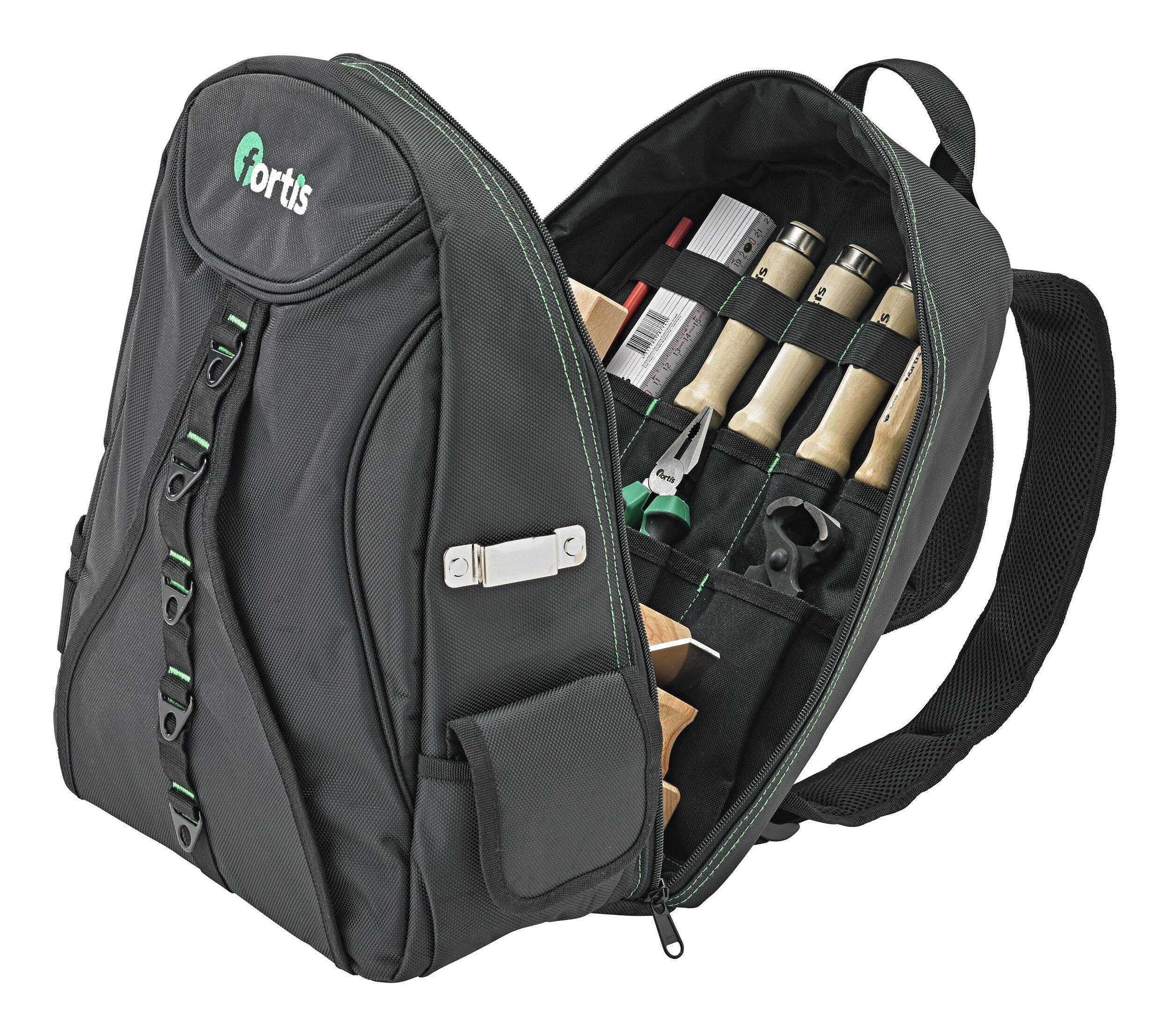 fortis Werkzeugtasche (21-tlg), Werkzeugsortiment Holz im Rucksack