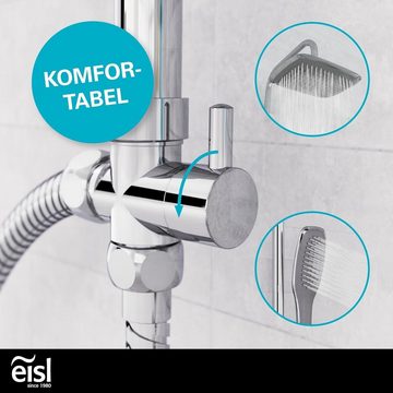 Eisl Duschsystem ohne Armatur ideal zum Nachrüsten, komplettes Montageset, mit großer Regendusche (250 x 200 mm) und Handbrause, Regendusche