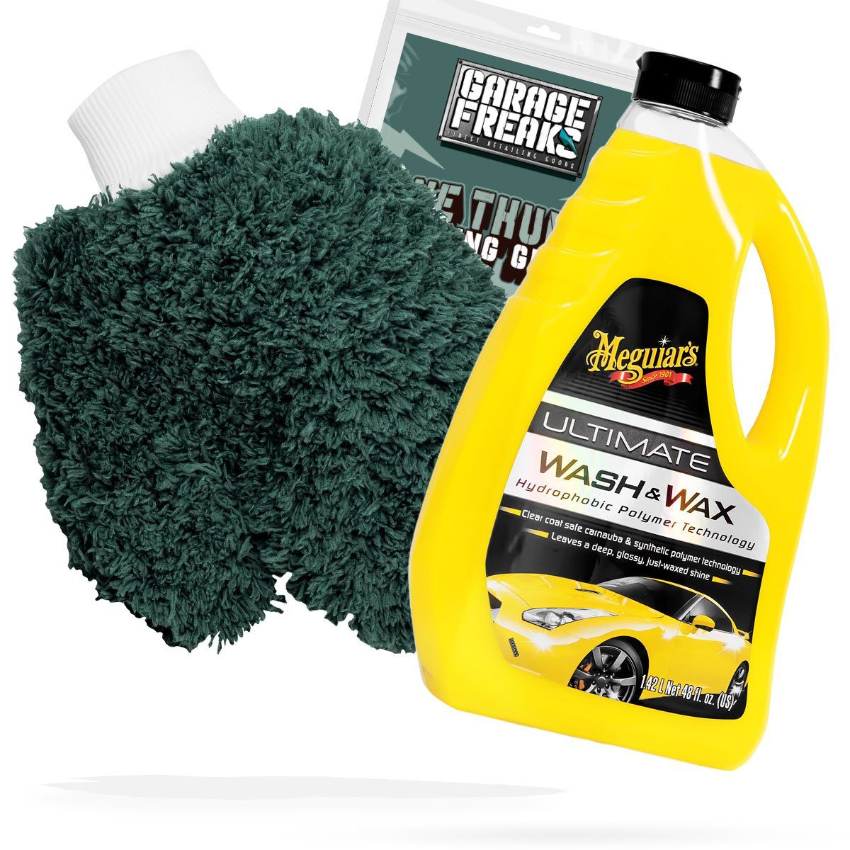 detailmate Auto Waschhandschuh Waschset - Garage Freaks + Autoshampoo Meguiars Auto-Reinigungsmittel (Autowäsche - Reinigungs Set - Mikrofaser - Auto Reinigung)