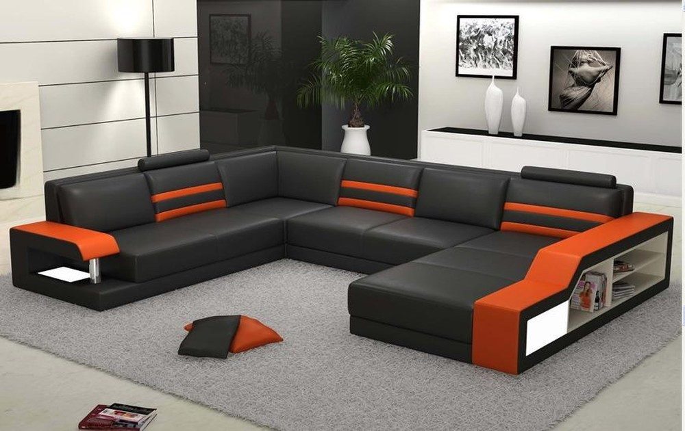 JVmoebel Ecksofa Designer Eckcouch aus Leder mit LED-Beleuchtung, Made in Europa