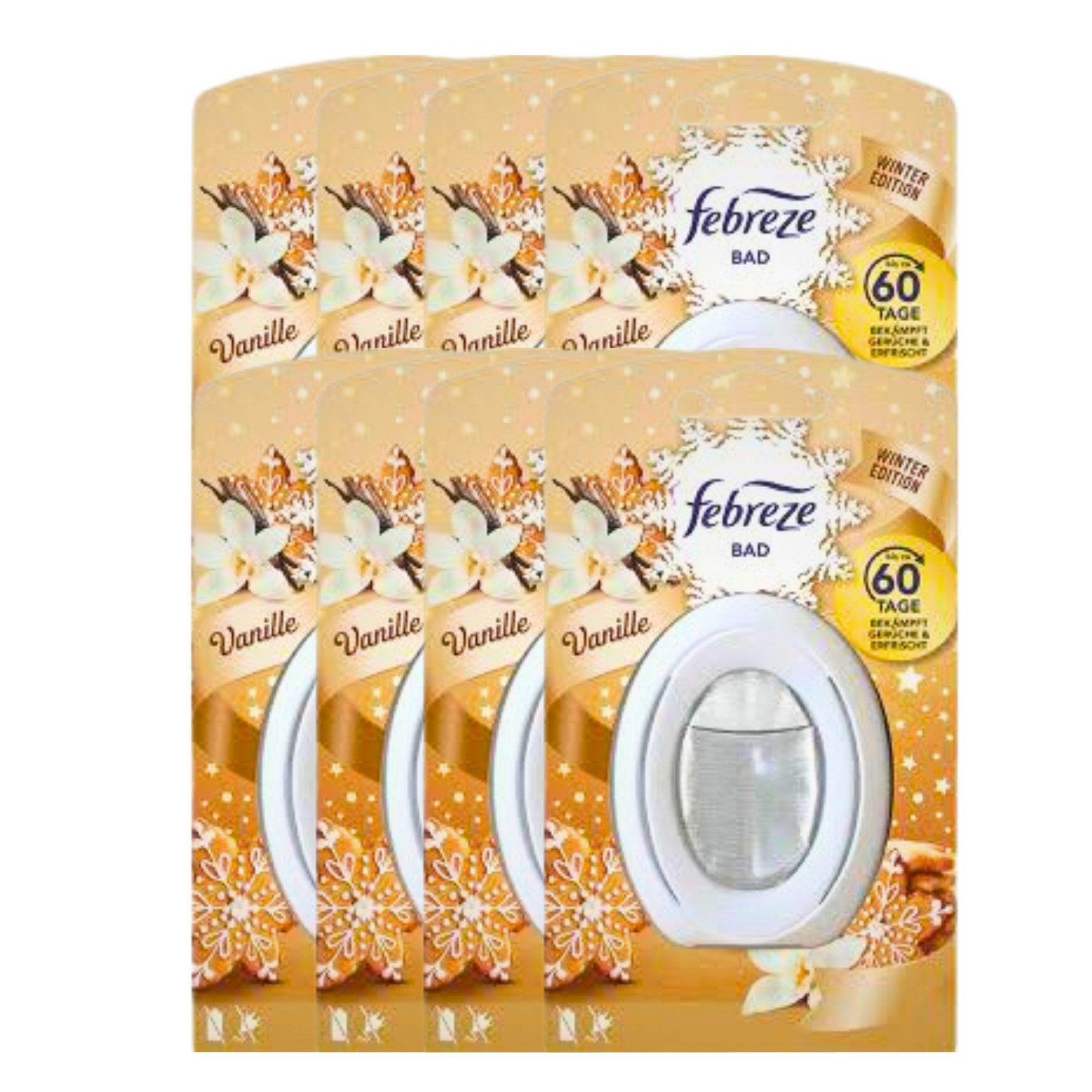 Febreze Raumduft 8 x Febreze Bad Lufterfrischer Vanille Winter Edition jeweils 8ml