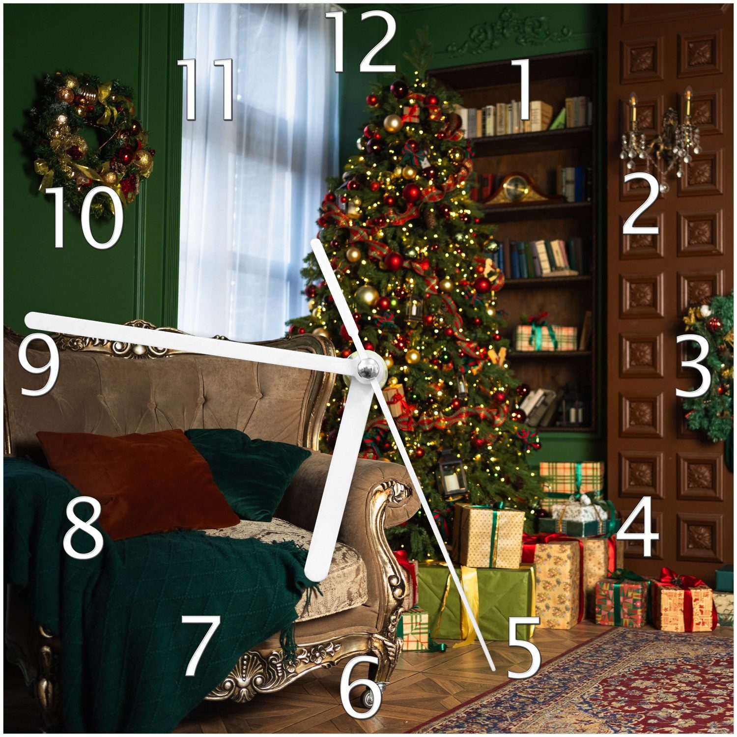 Wallario Wanduhr Weihnachtszauber im Wohnzimmer (Glasuhr)