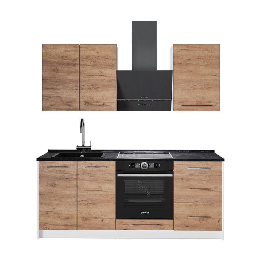 Vicco Küchenzeile Fame-Line, Goldkraft Eiche/Weiß, 190 cm ohne Arbeitsplatte