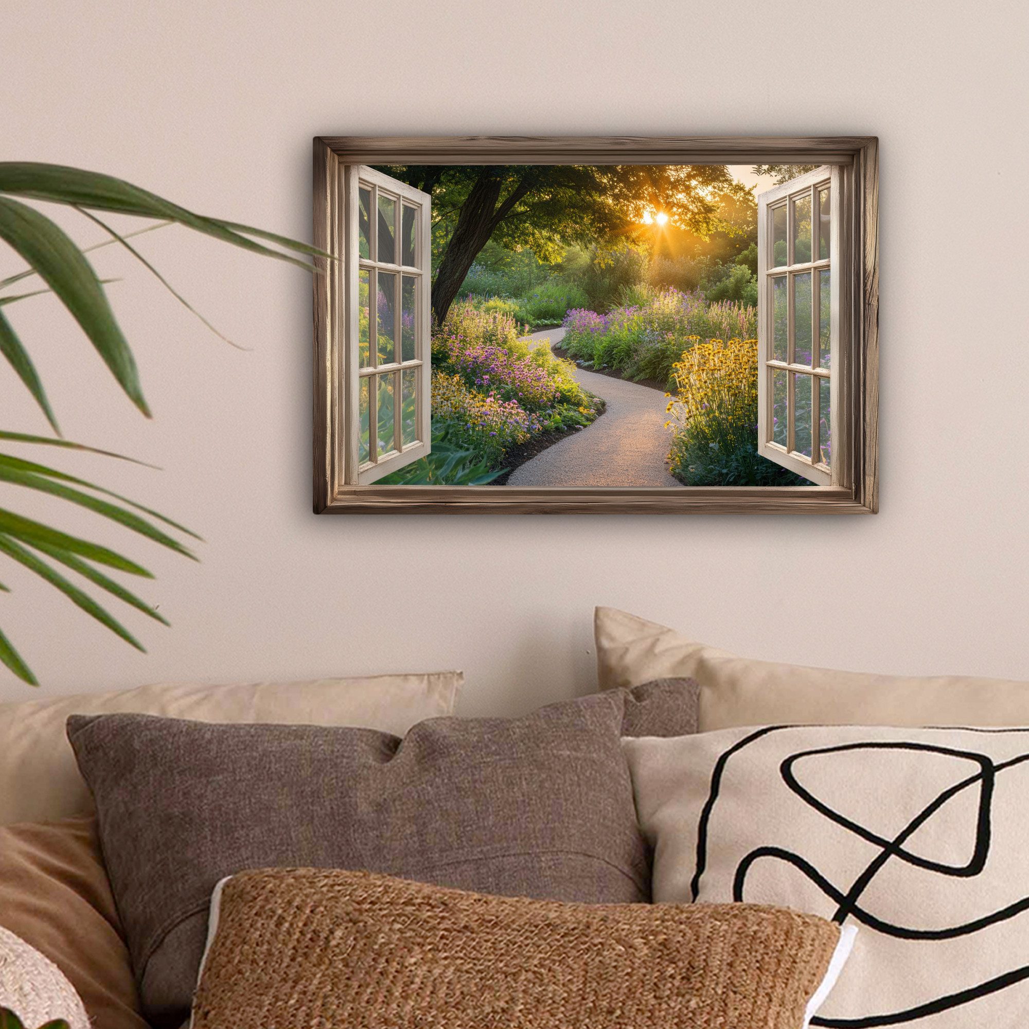 OneMillionCanvasses® Leinwandbild Aussicht - Blumen - Natur - Sonne - Weg, günstig online kaufen