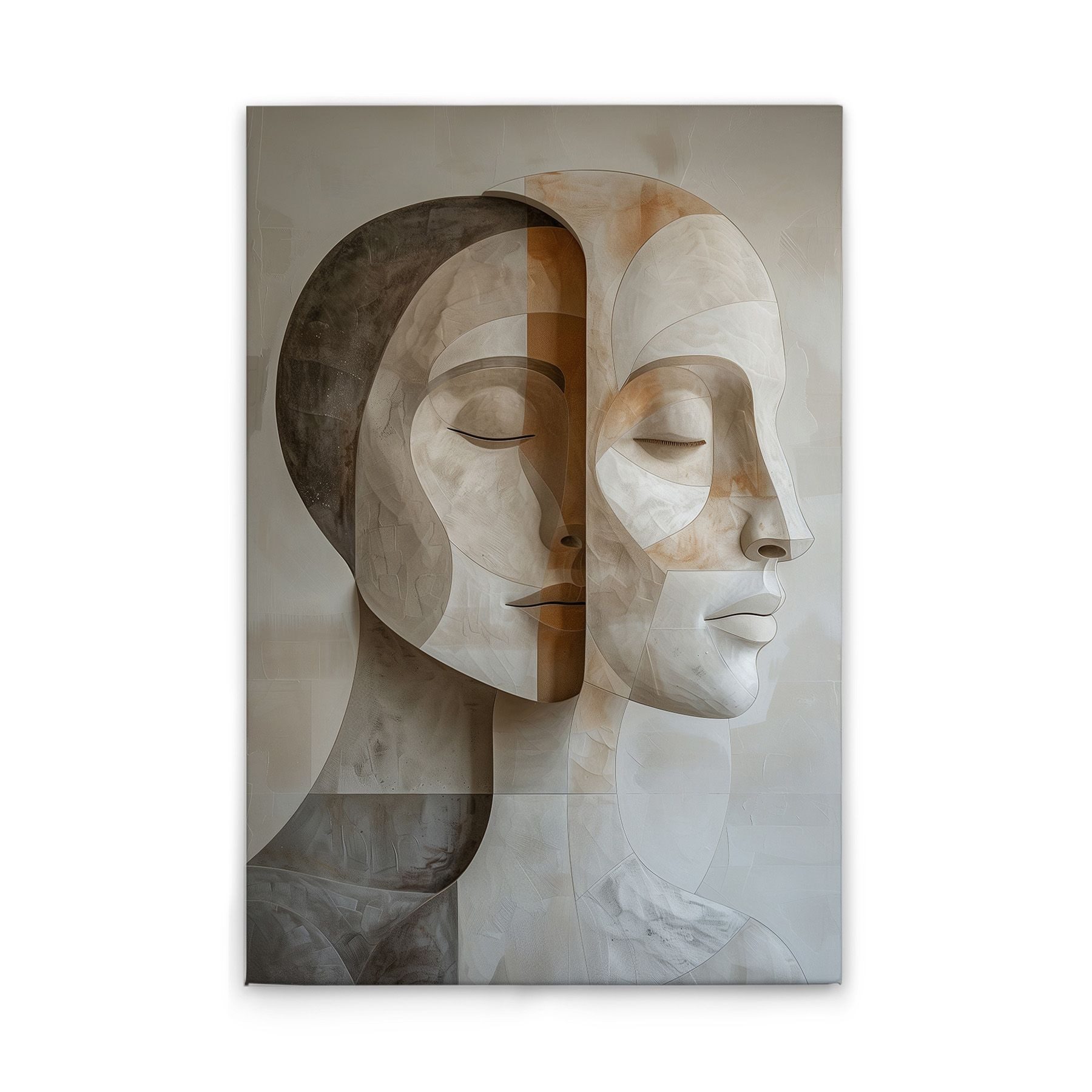 Tadessi Leinwandbild Gesichter Formen Modern Beige Grau versch. Größen, Gemälde
