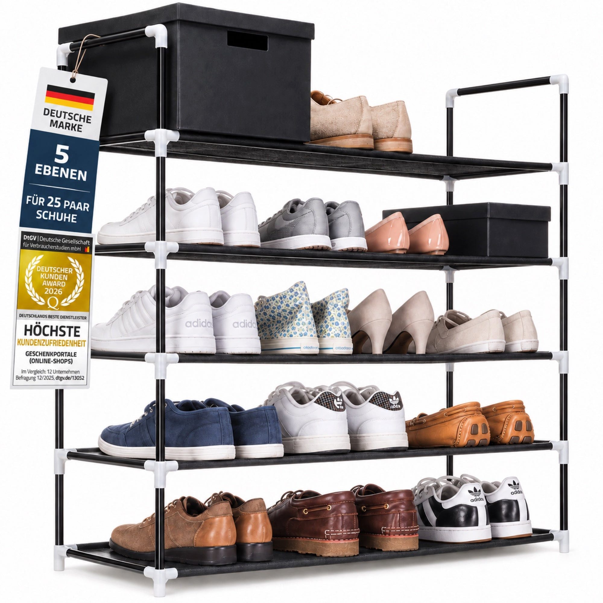 Goods+Gadgets Schuhregal XXL Schuhregal für 25 Paar Schuhe – Aluminium & platzsparendes Design, 25 Paar Schuhe, XXL Schuhständer Regal