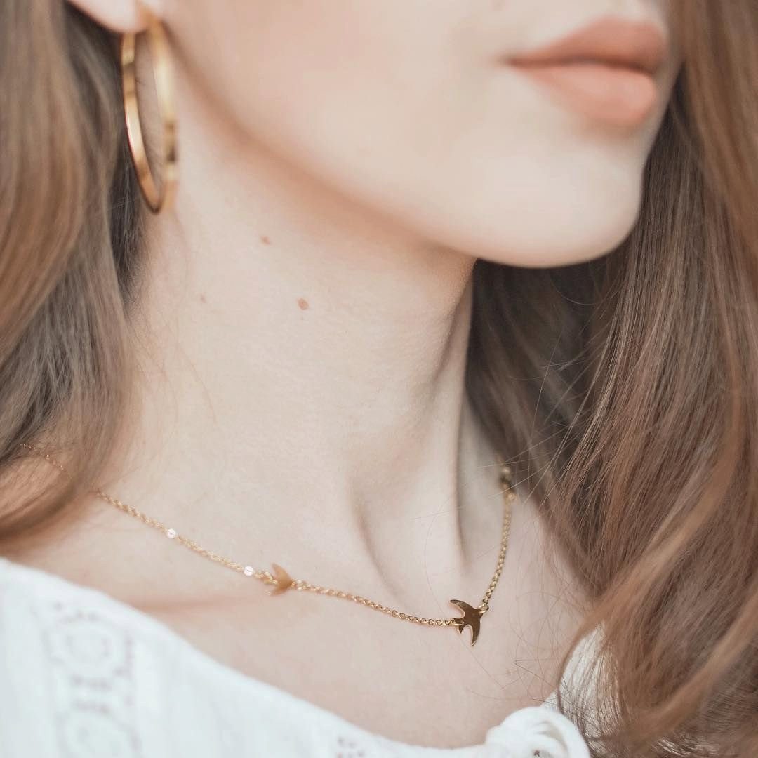 Hey Happiness Charm-Kette Fliegende Vögel, Kette Edelstahl 18K Roségold vergoldet, Damen Halskette Vogel Schwalbe, wasserfest – Bild 4 von 5