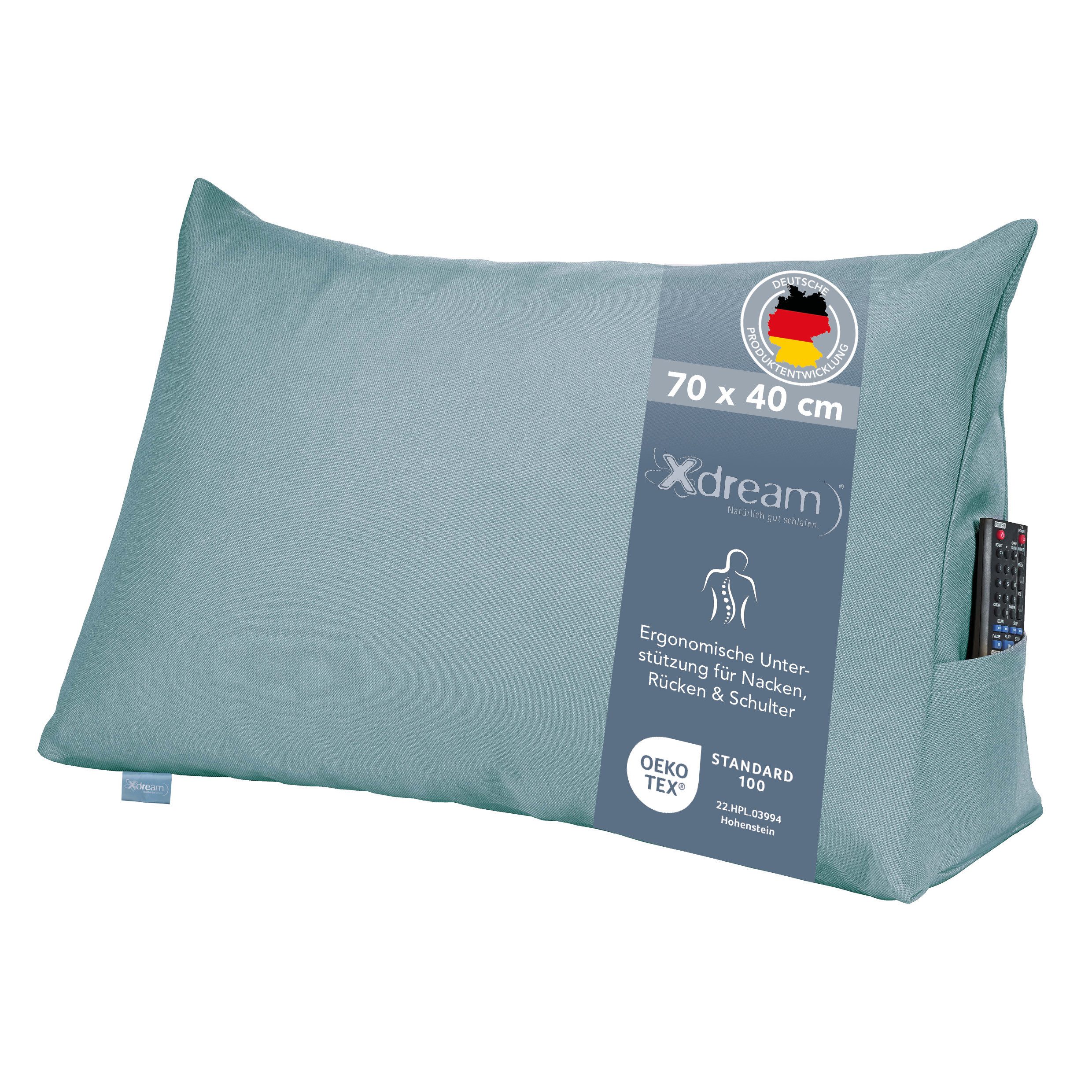 XDREAM Rückenkissen ergonomisches Keilkissen für Bett und Sofa, 1-tlg., als Kopfkissen oder Venenkissen verwendbar, mit praktischem Seitenfach
