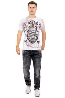 Cipo & Baxx Print-Shirt Extravagantes Kurzarm T-Shirt BA-CT772 (1-tlg) im Ghost Rider Style mit Totenkopf