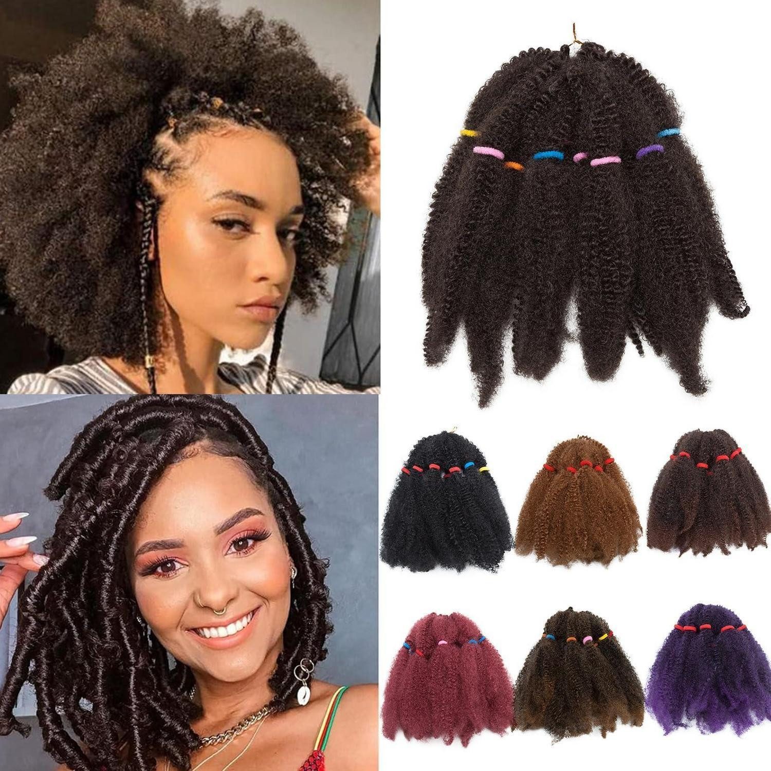 LuxusKollektion Kunsthaar-Extension Haarverlängerung Marley Twist Kinky 6 Bündel 6pack Dunkelbraun