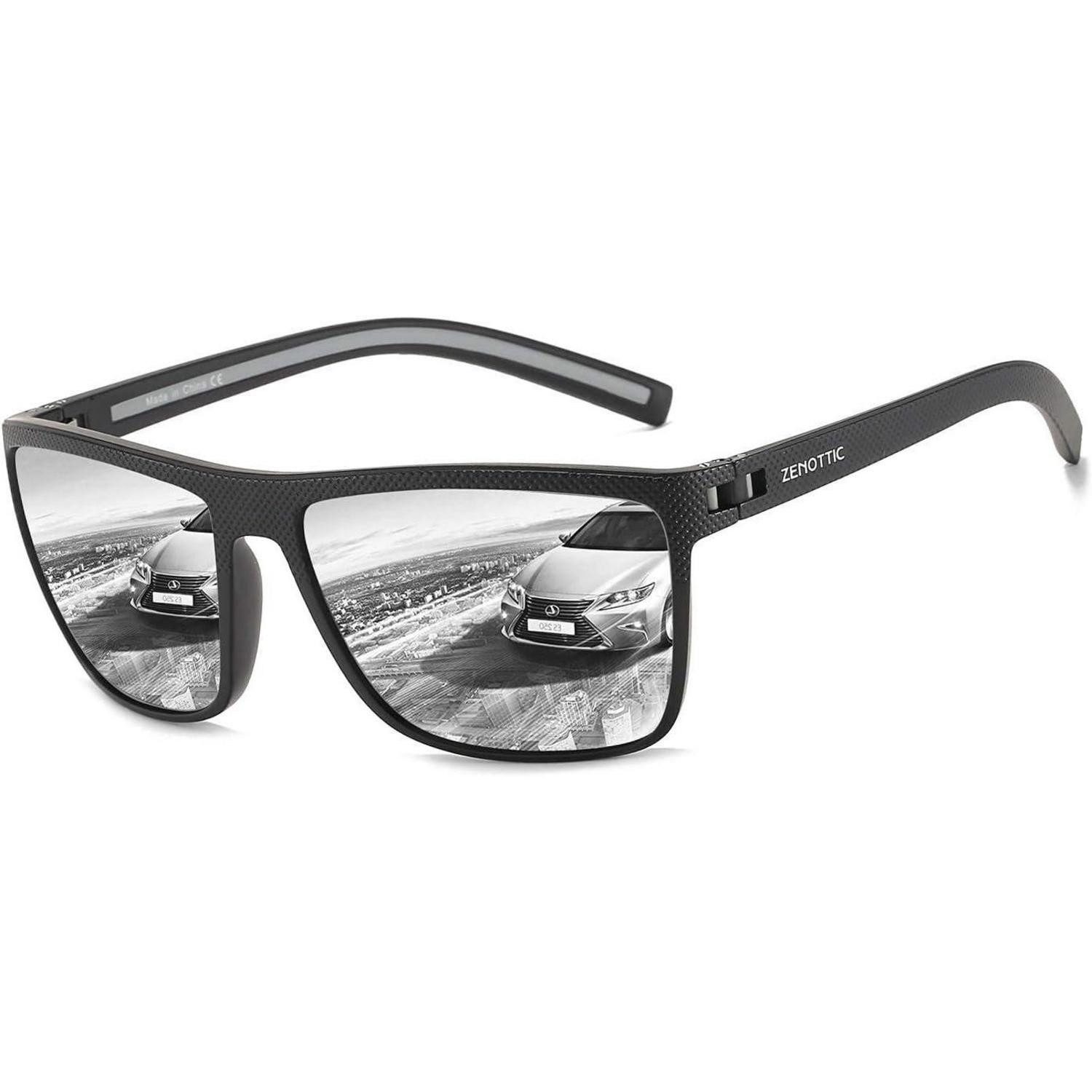 Sonnenbrille Sonnenbrille Herren C08 Schwarzer Rahmen Silber Verspiegelte Linse