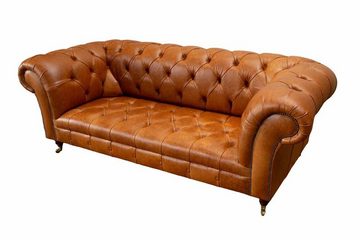JVmoebel Chesterfield-Sofa Handgefertigtes 3-Sitzer Vintage Tan Anilin Leder Chesterfield Sofa