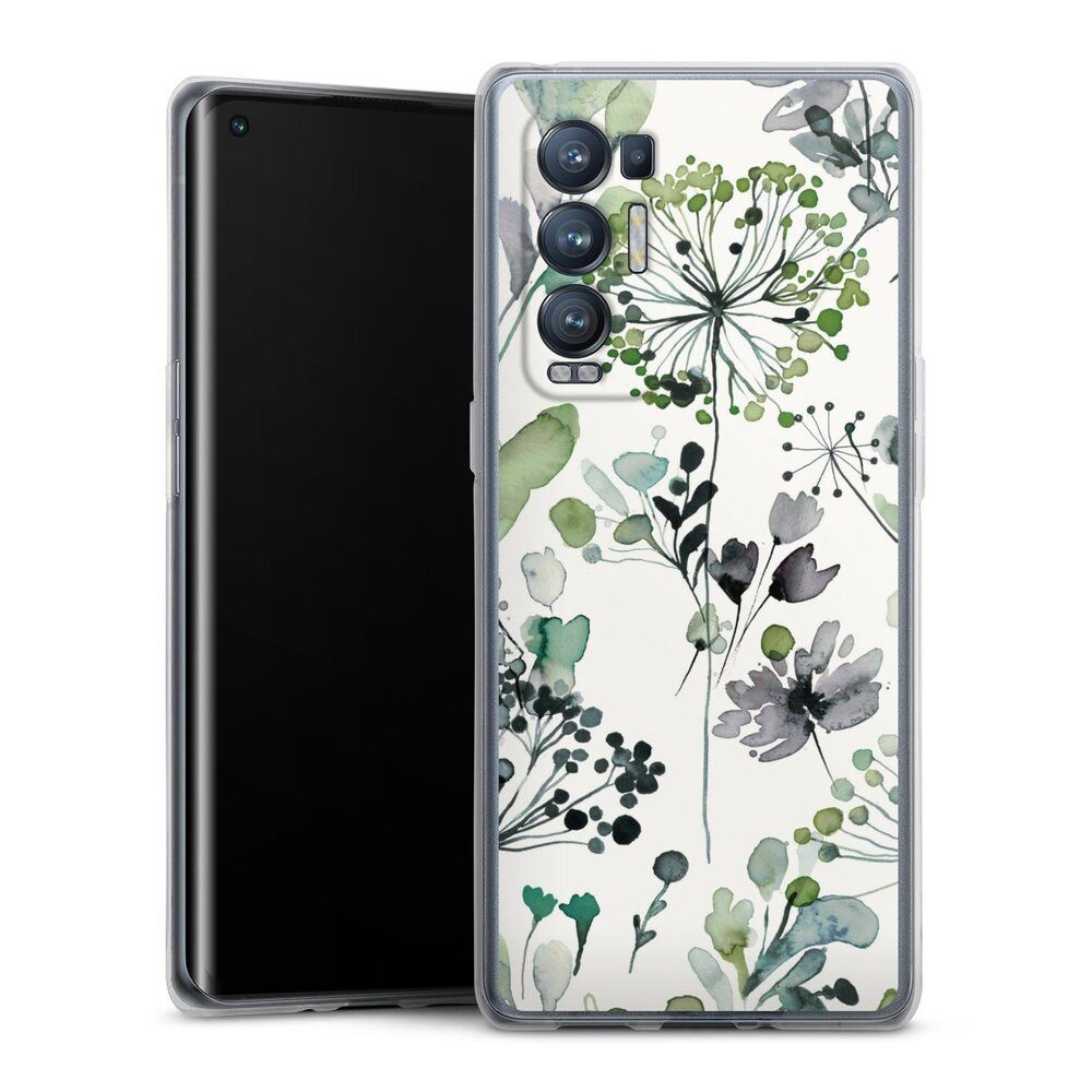 DeinDesign Handyhülle Eukalyptus Wasserfarbe Blumen Wild Grasses Eucalyptus, Oppo Find X3 Neo Silikon Hülle Bumper Case Handy Schutzhülle