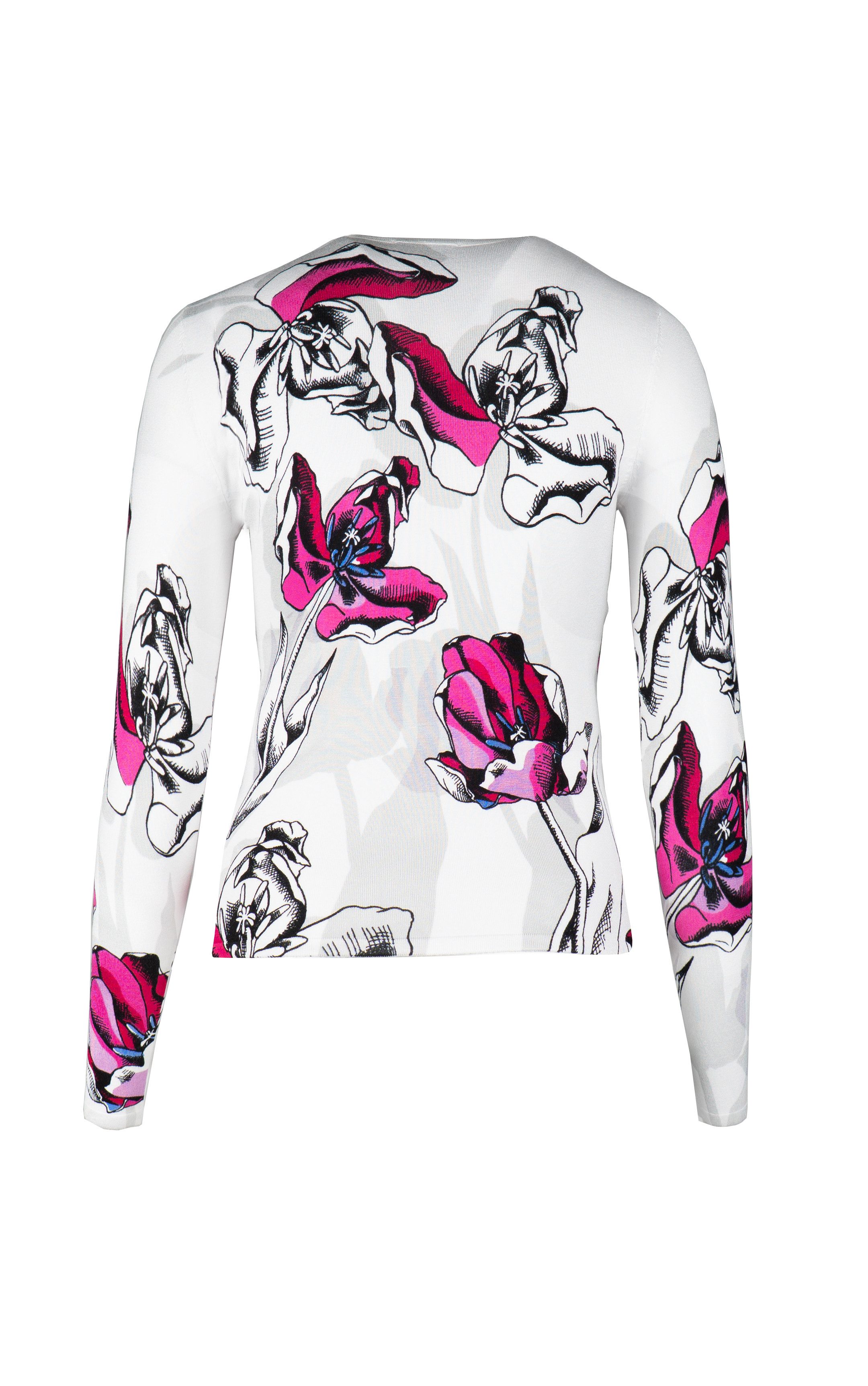 Passioni Strickpullover in weiß mit pink schwarzen Blüten günstig online kaufen