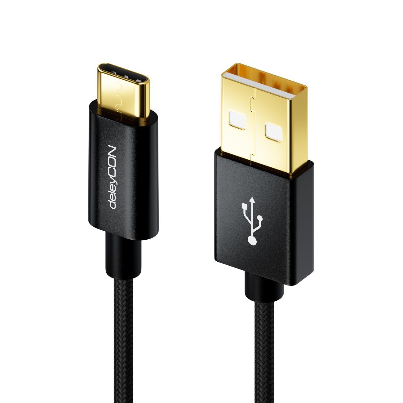 deleyCON deleyCON USB C Kabel 0,15m Nylon + Metallstecker auf USB 2.0 (Typ-A) Smartphone-Kabel