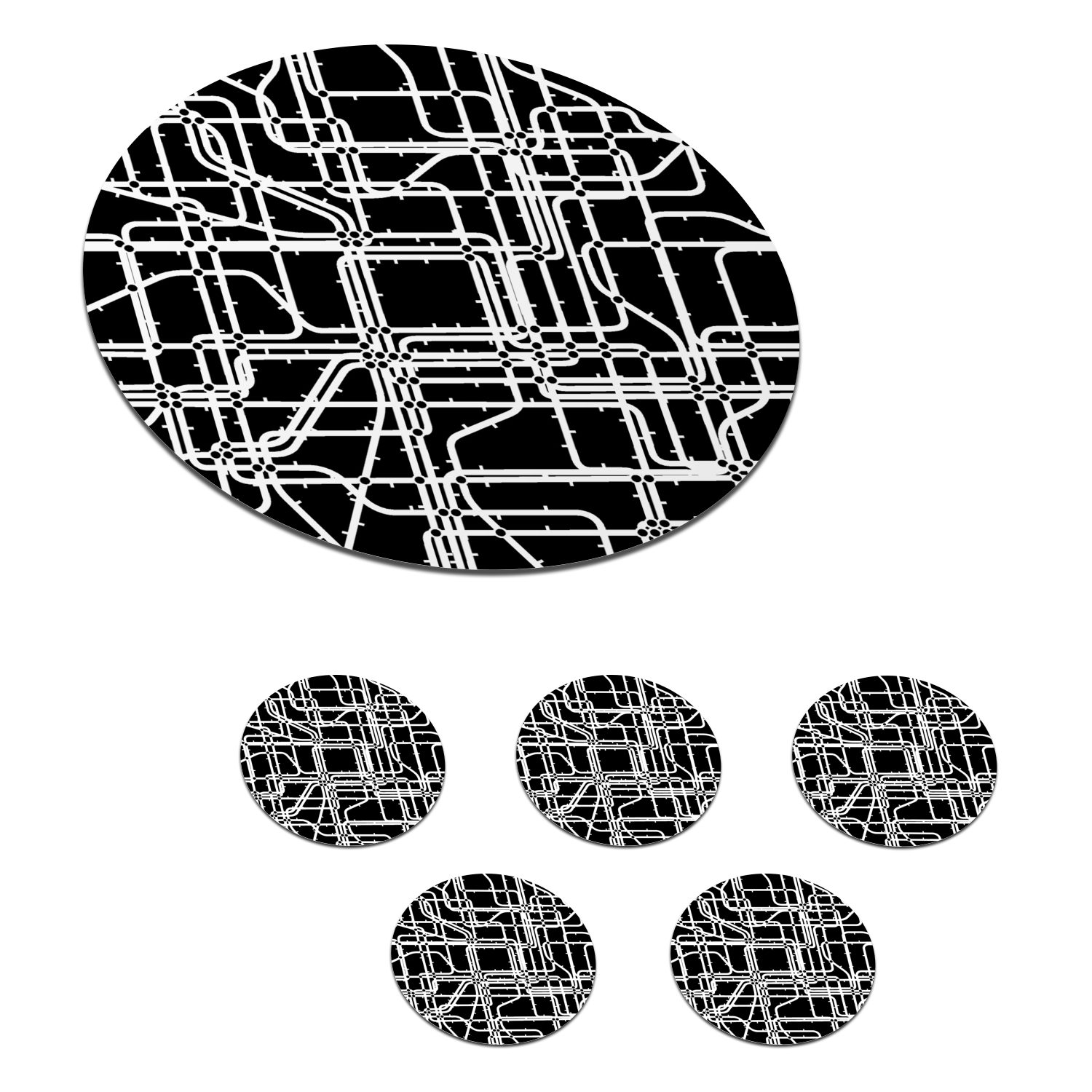 MuchoWow Glasuntersetzer Netzwerk - Muster - Schwarz und Weiß - Computer, Zubehör für Gläser, 6-tlg., Getränkeuntersetzer, Tassenuntersetzer, Korkuntersetzer, Tasse, Becher