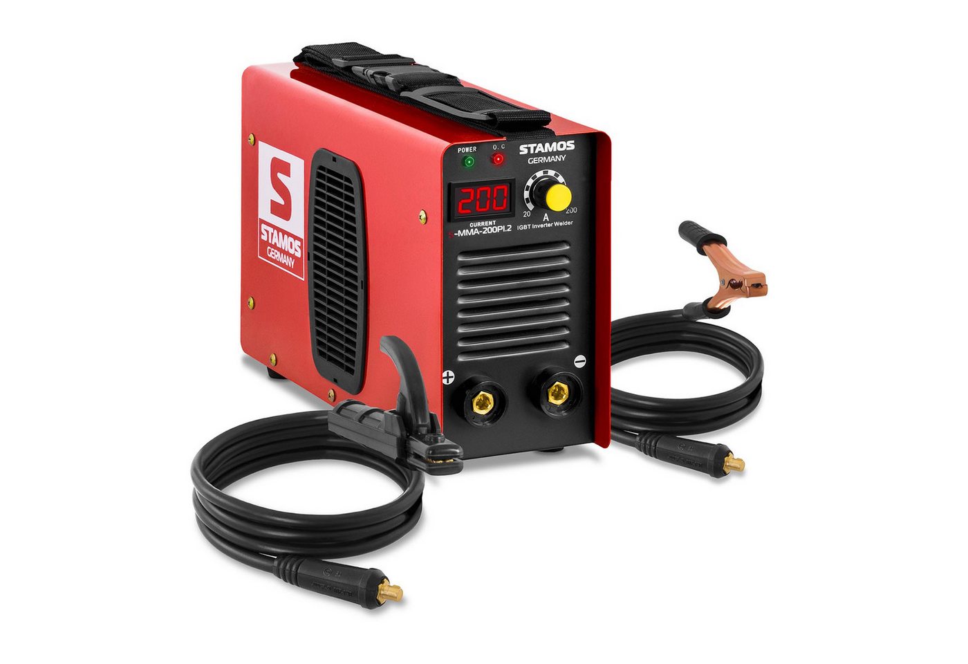 Stamos Welding Group Elektroschweißgerät 200A Elektroden Schweißgerät E Hand MMA LED Display IGBT Hot Start