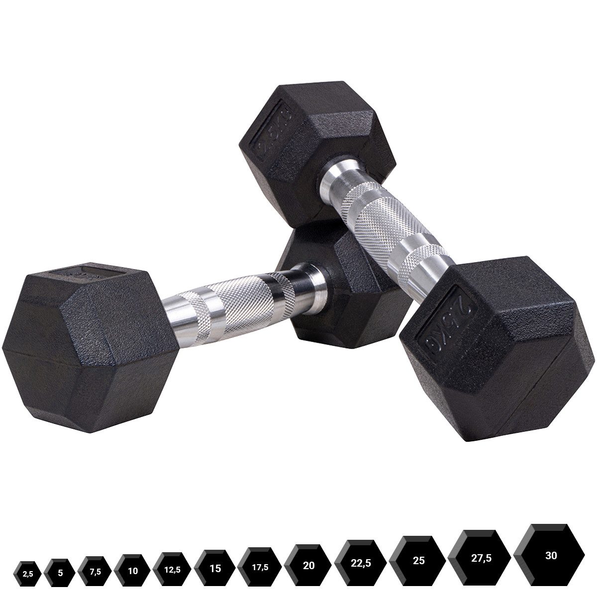 Miweba Sports Hantel-Set Premium Hexagon Kurzhantel Set HGH100 - 7 verschiedene Varianten, (2er-Set, Hantelpaar, Gusseisen-Kern, kreuzgerändelte Struktur, konische Form), Hantelgewichte Gewichte Fitness Sport Hantel Kurzhantel Set