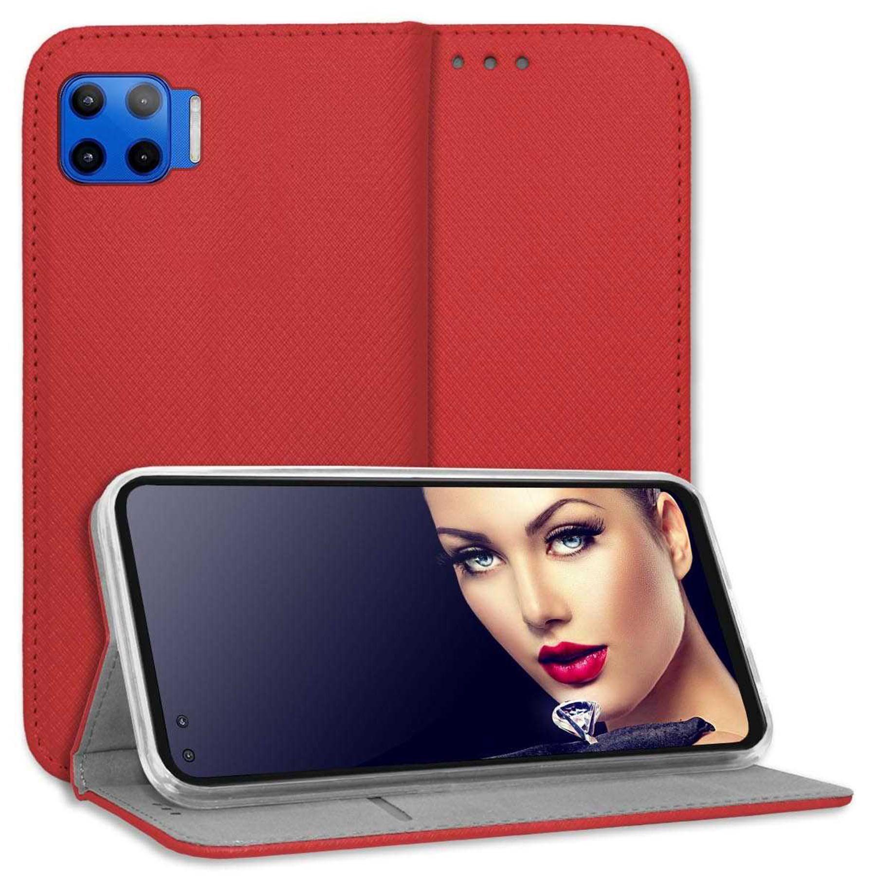 mtb more energy Smartphone-Hülle Smart Magnet für Motorola Moto G 5G Plus, Rot, Bookstyle Klapphülle Cover Wallet Case aus Kunstleder