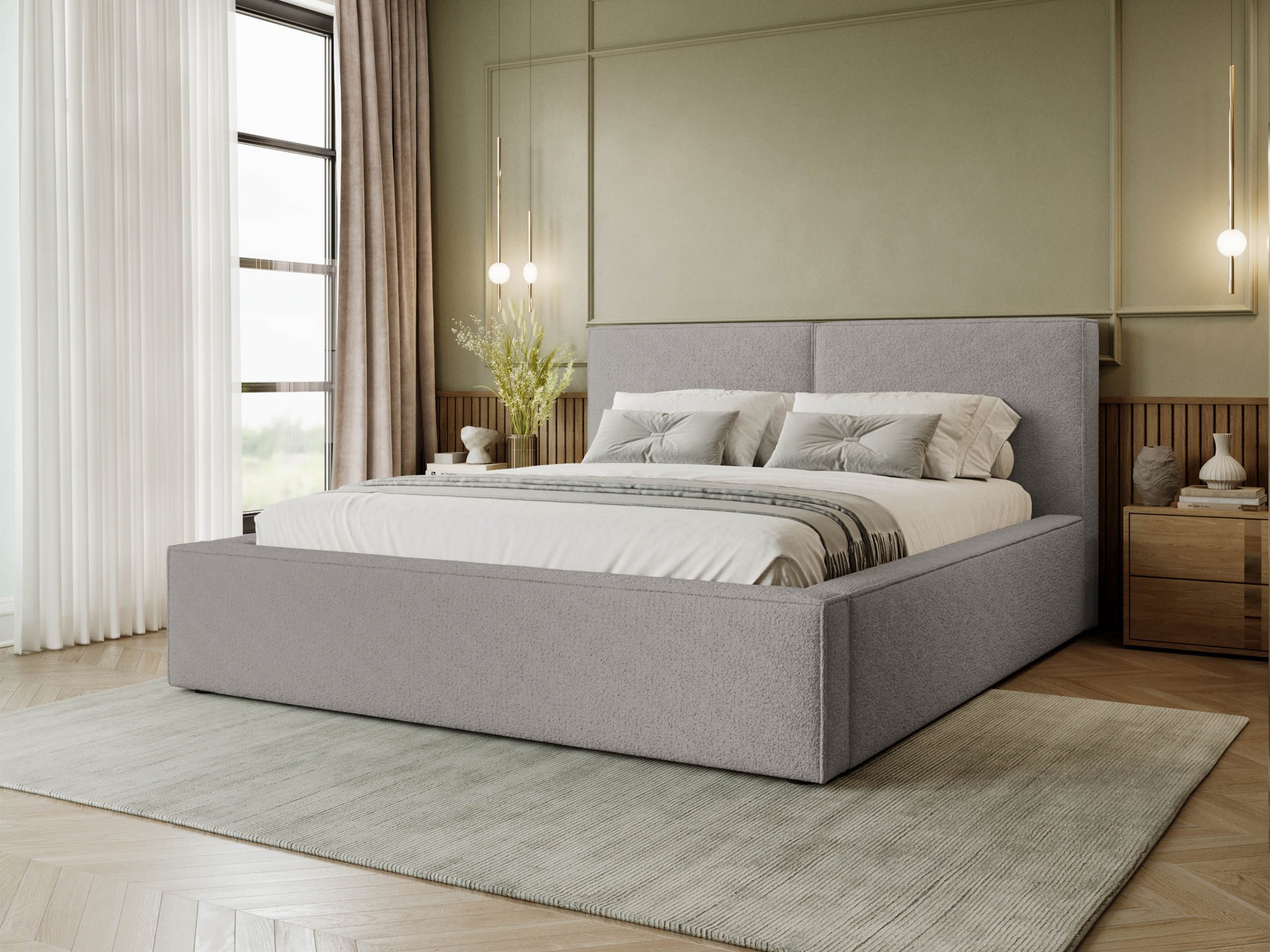 MIRJAN24 Polsterbett Santos Boucle (mit Bettkasten), Leistenlattenrost mit Metallrahmen
